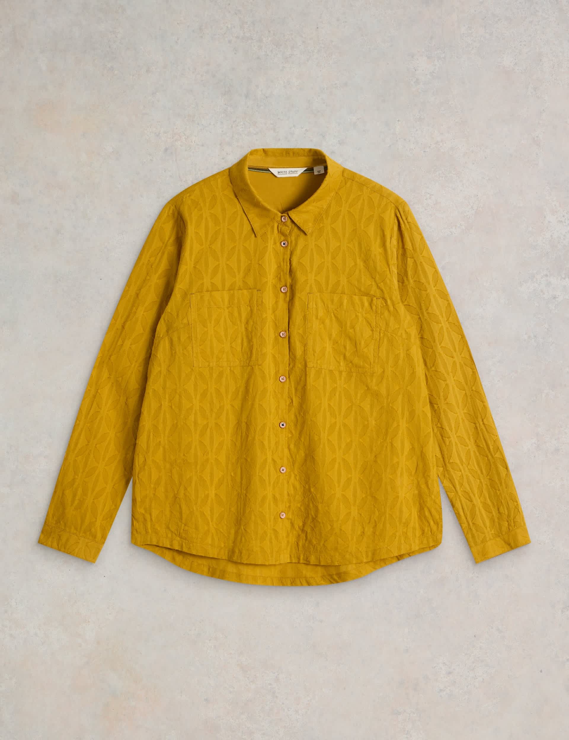 White Stuff Women's Pure Cotton Textured Shirt - 12 - Yellow Mix, Yellow Mix