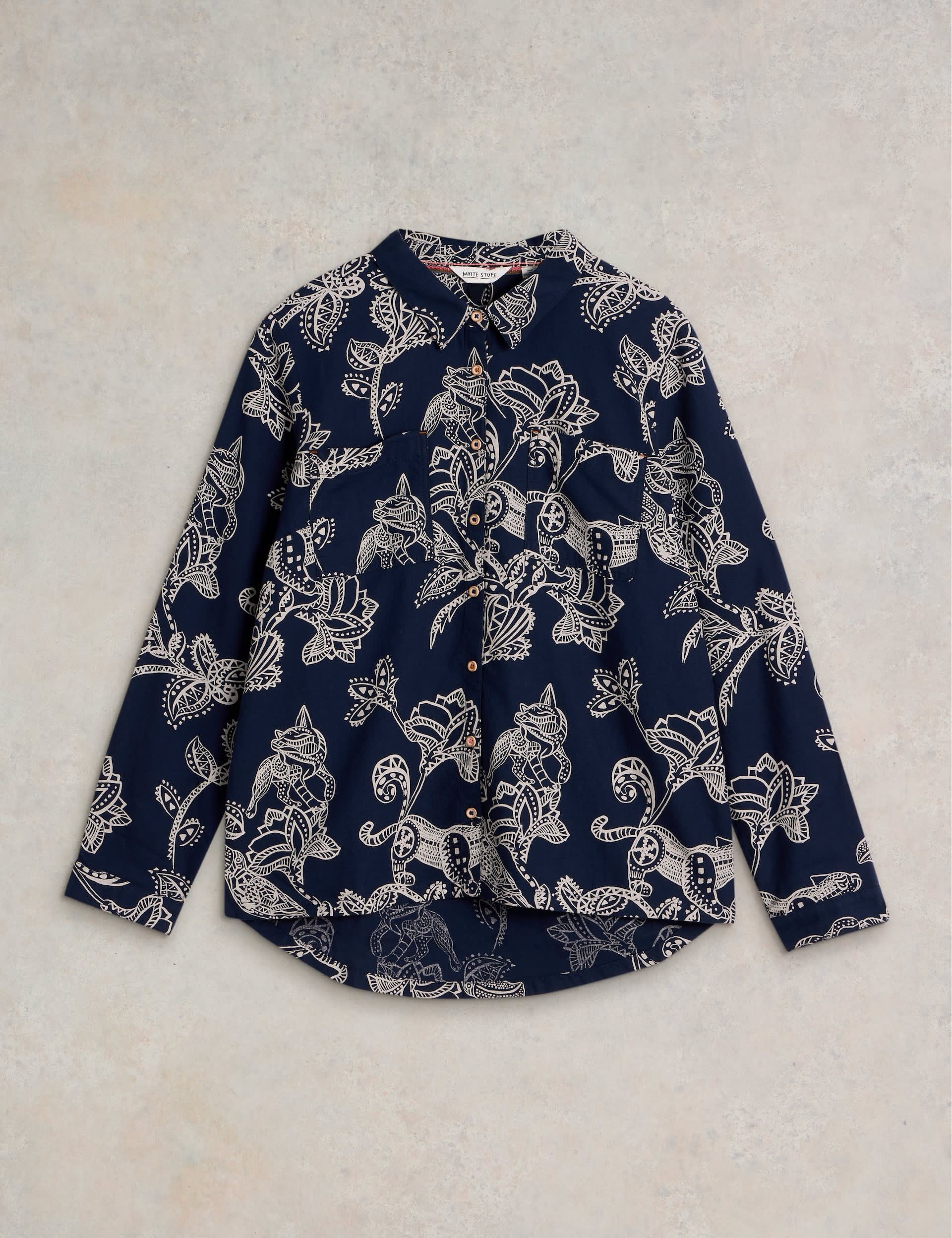 White Stuff Women's Pure Cotton Printed Shirt - 16 - Navy Mix, Navy Mix