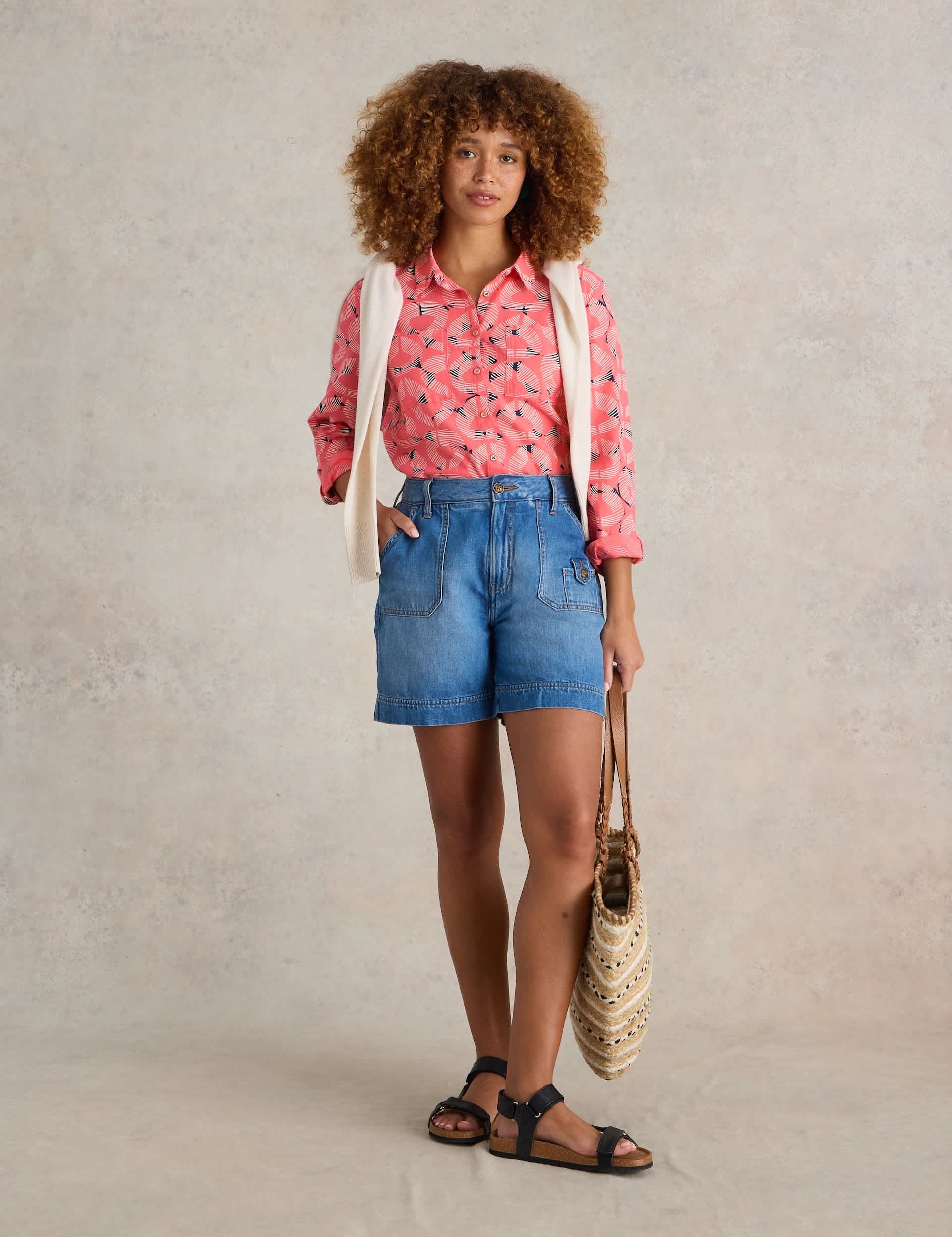 White Stuff Women's Pure Cotton Printed Collared Shirt