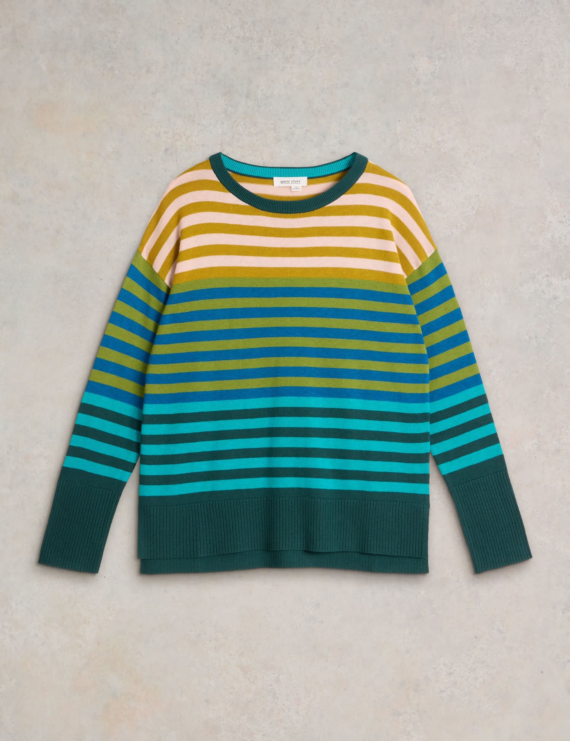 White Stuff Women's Cotton Rich Striped Jumper - 10 - Green Mix, Green Mix