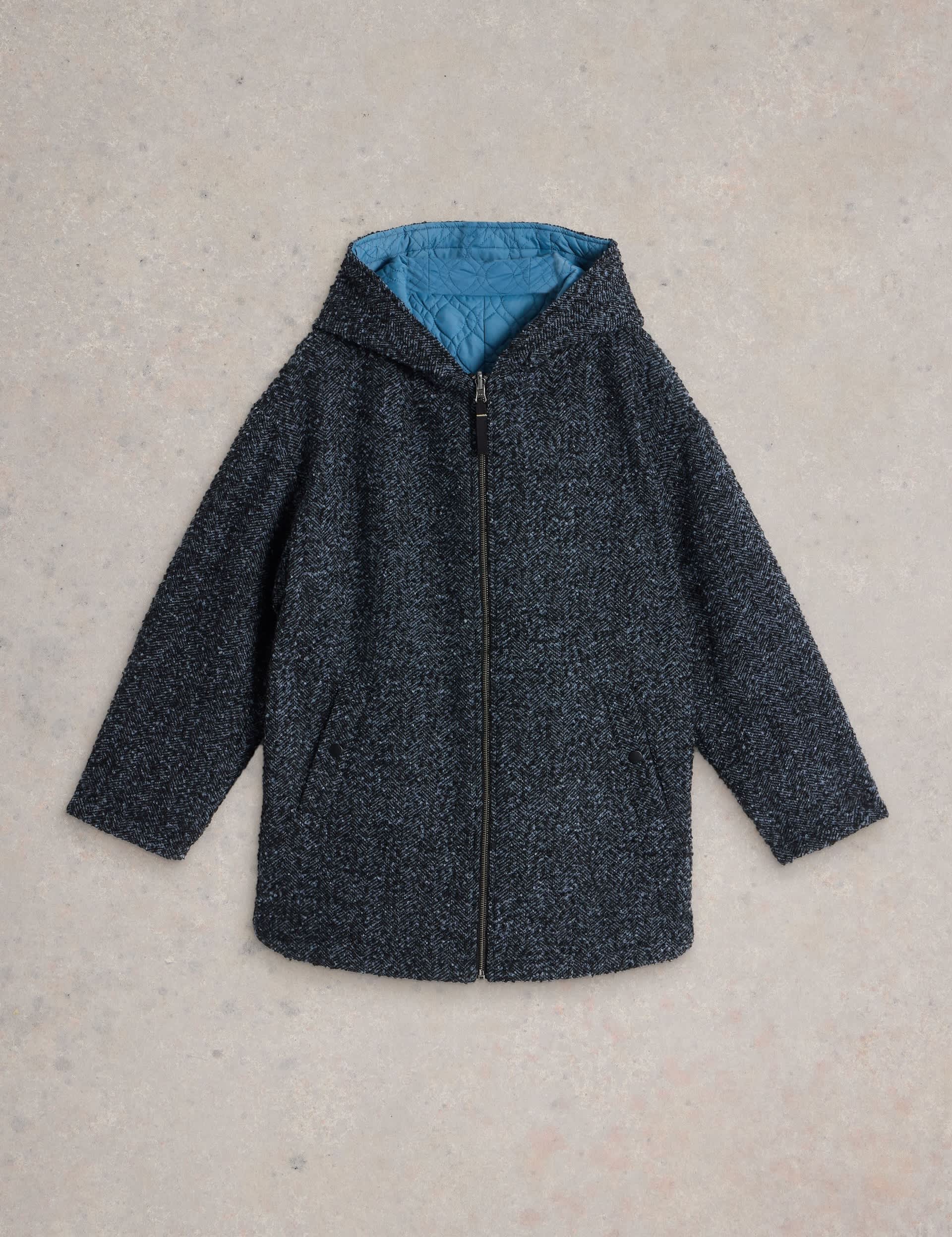 White Stuff Women's Wool Blend Reversible Quilted Coat - 6 - Blue Mix, Blue Mix