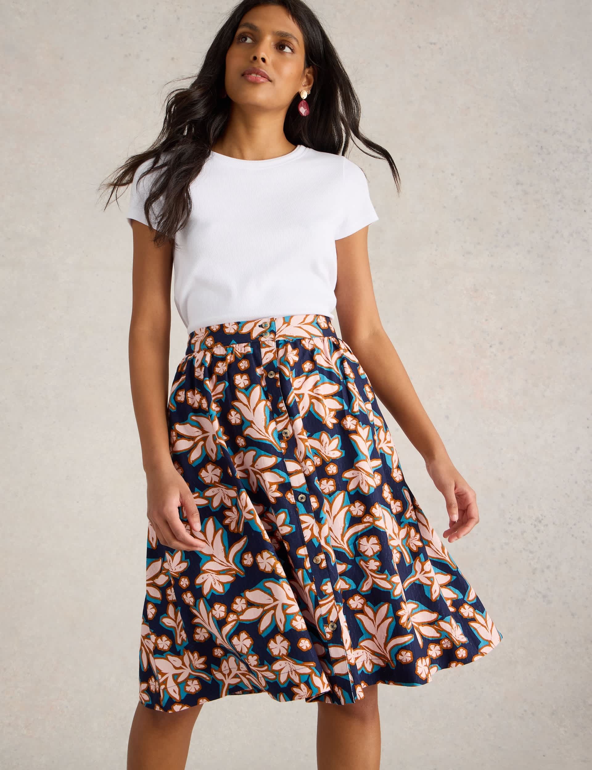 White Stuff Women's Flora Knee Length A-Line Skirt - 18 - Navy Mix, Navy Mix