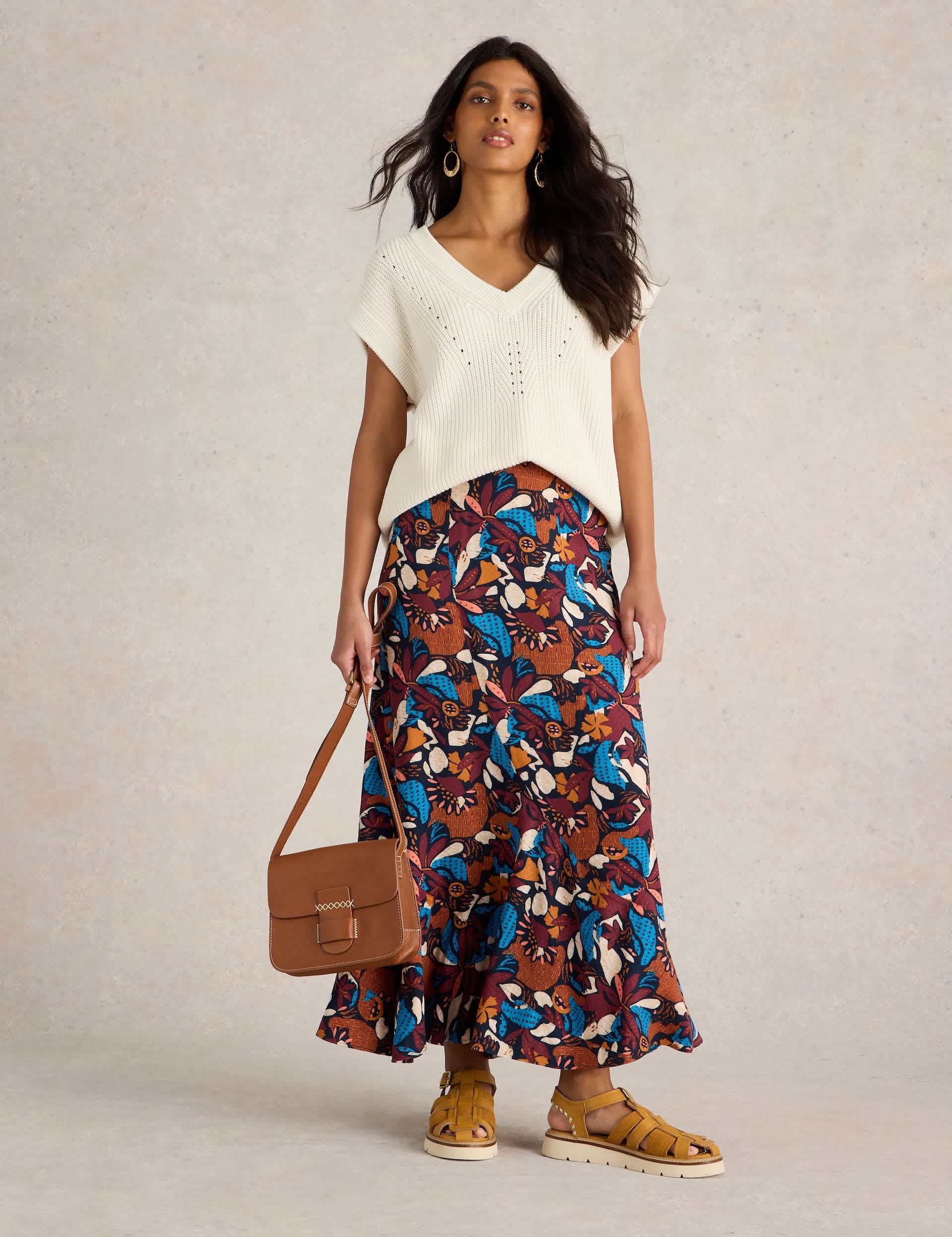 White Stuff Women's Printed Maxi A-Line Skirt - 12REG - Navy Mix, Navy Mix