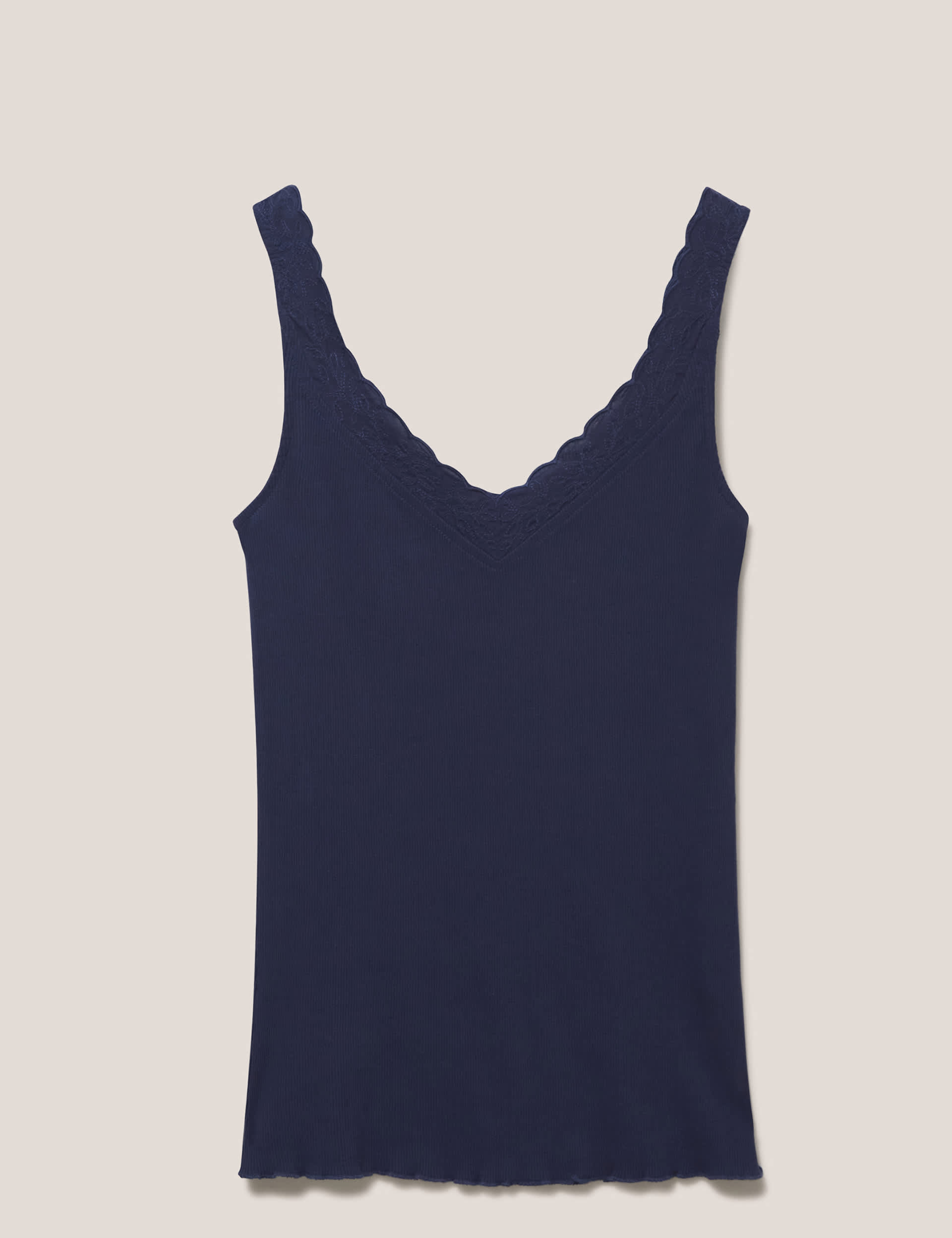 White Stuff Women's Pure Cotton Lace Detail Vest Top - 6 - Navy, Navy