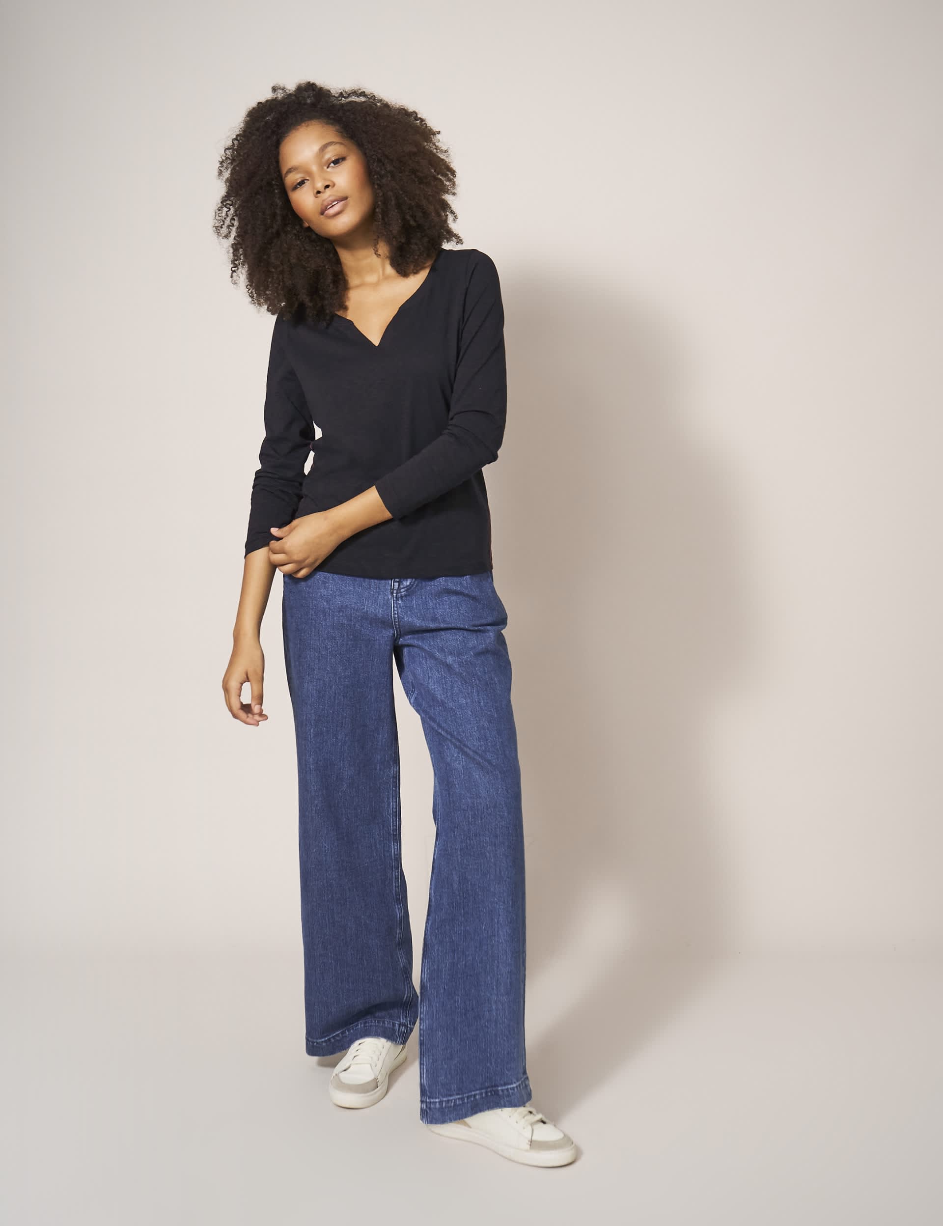 White Stuff Women's Pure Cotton V-Neck Top