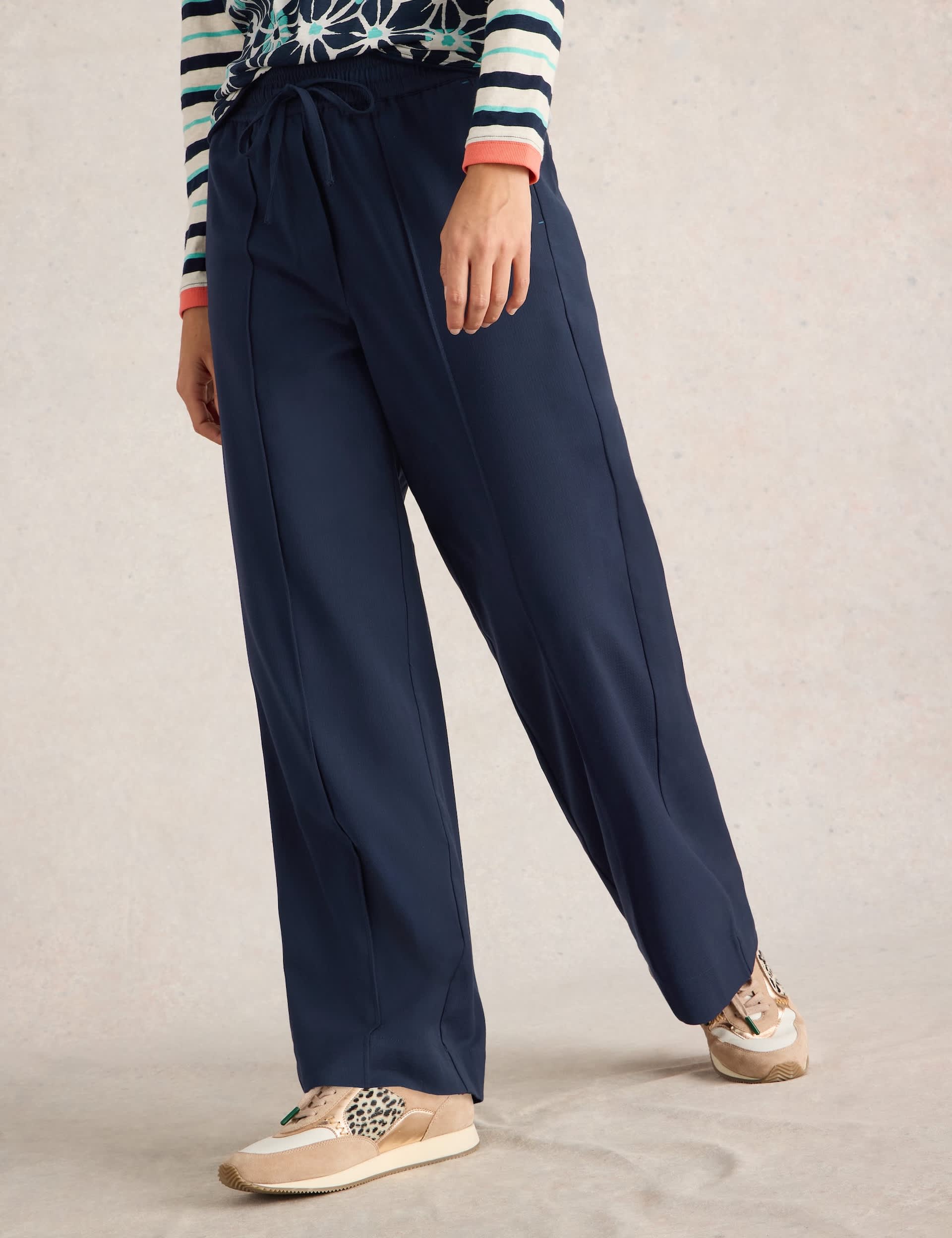 White Stuff Women's Wide Leg Drawstring Trousers - 12REG - Navy, Navy