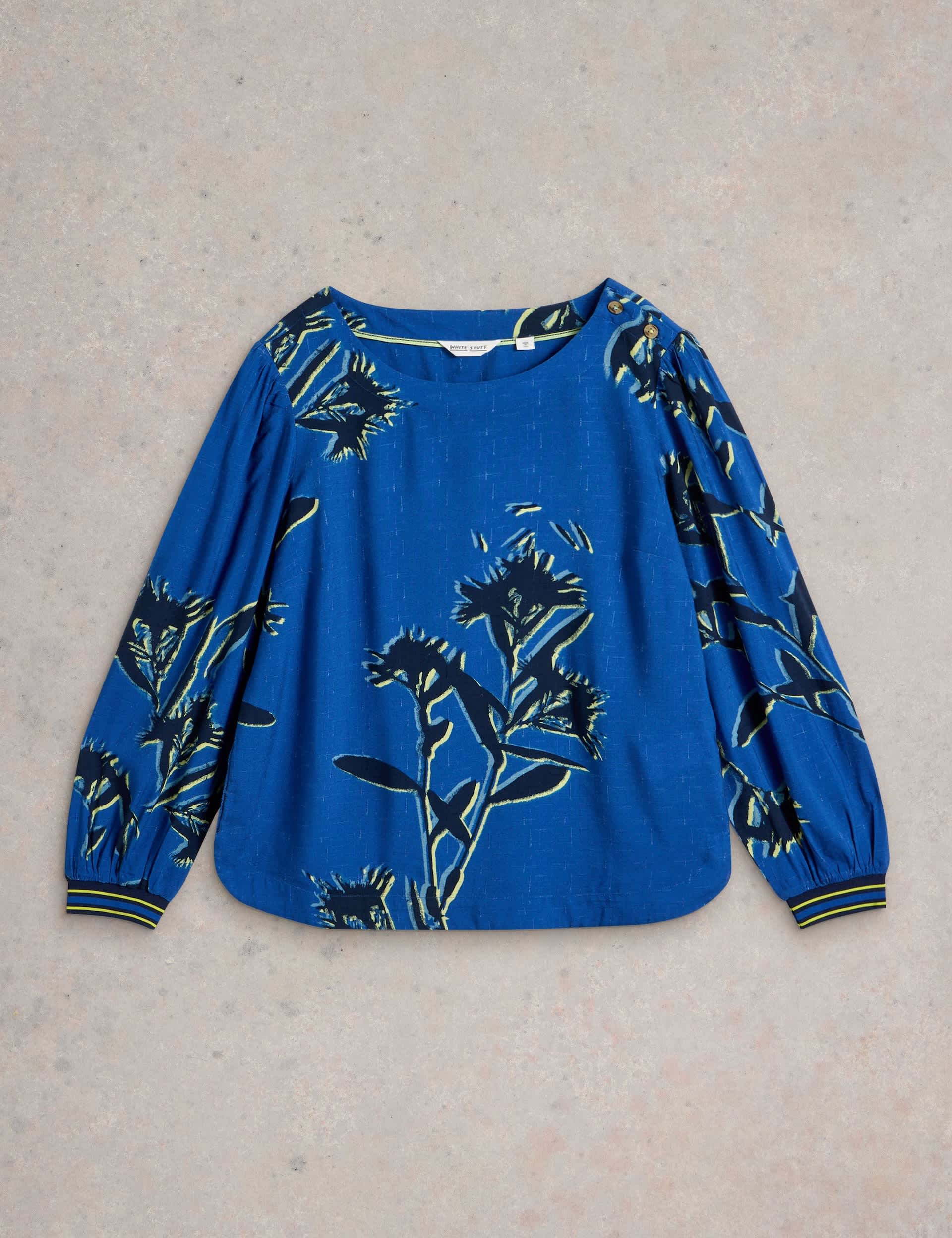 White Stuff Women's Floral Round Neck Blouse - 12 - Blue Mix, Blue Mix