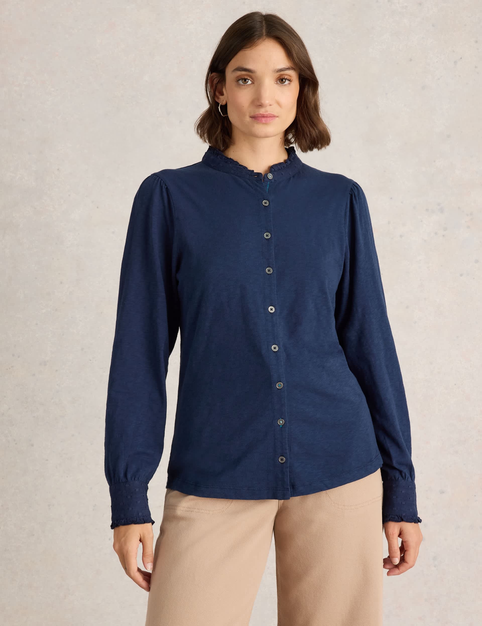 White Stuff Women's Pure Cotton Button Through Shirt - 14 - Navy, Navy