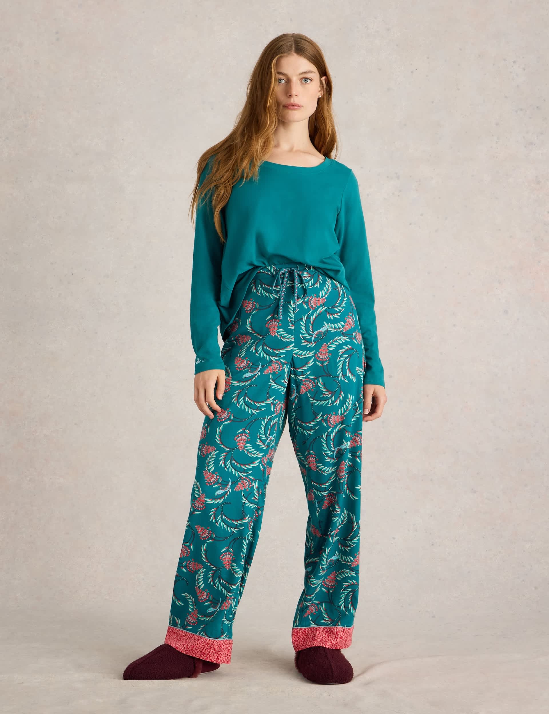 White Stuff Women's Cotton Rich Printed Pyjama Bottoms - MREG - Teal Mix, Teal Mix