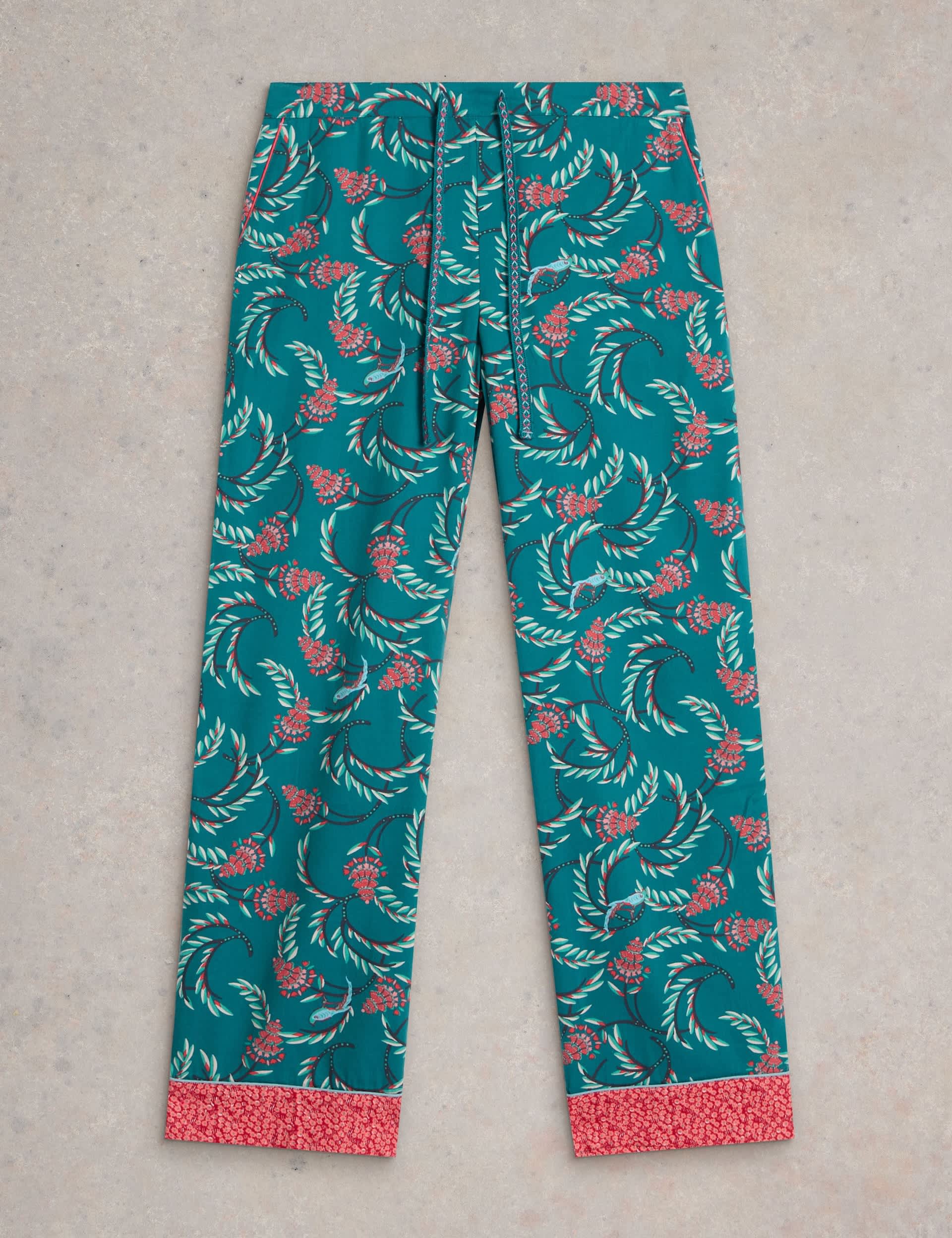 White Stuff Women's Cotton Rich Printed Pyjama Bottoms - SREG - Teal Mix, Teal Mix