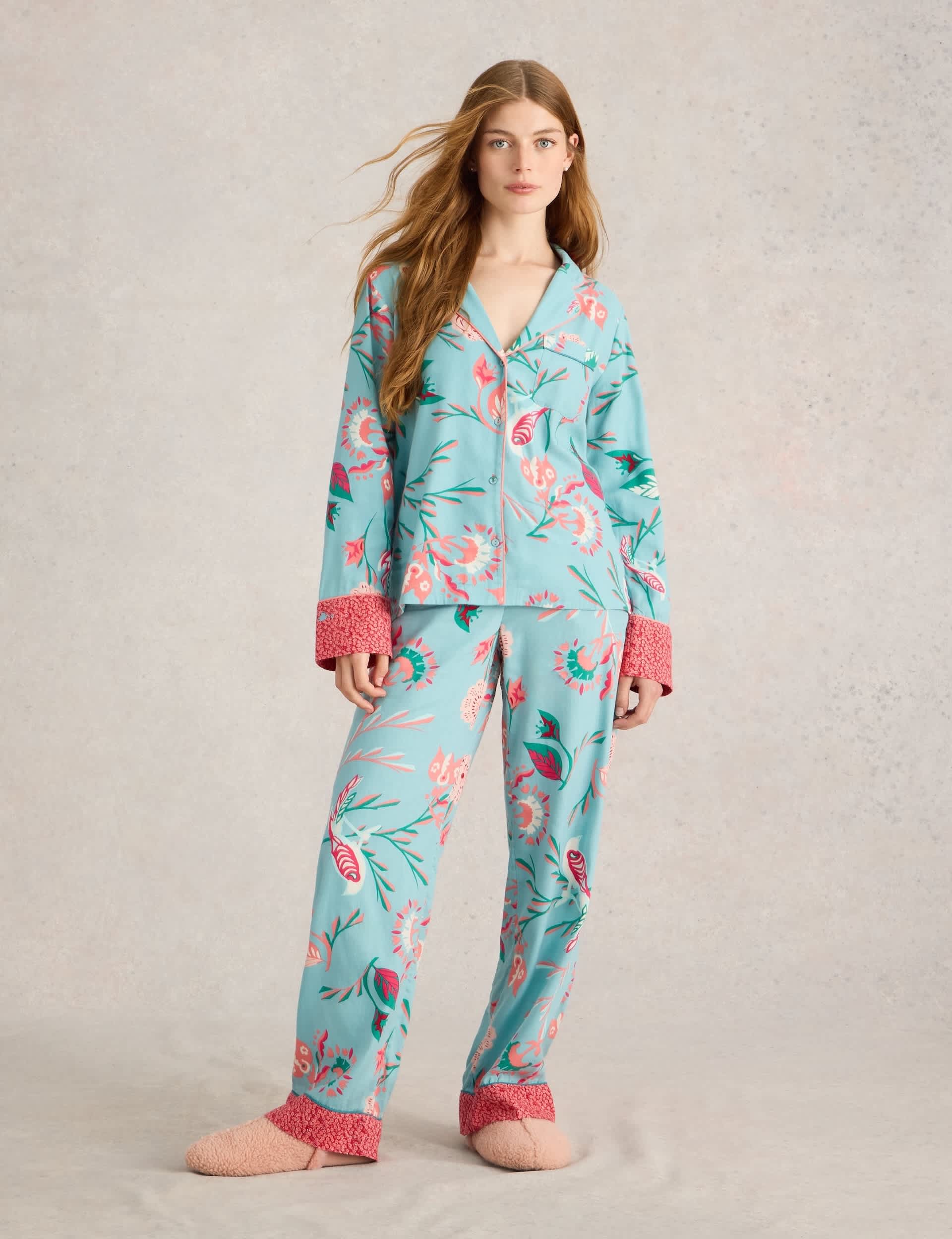 White Stuff Women's Cotton Rich Floral Pyjama Top - Blue Mix, Blue Mix