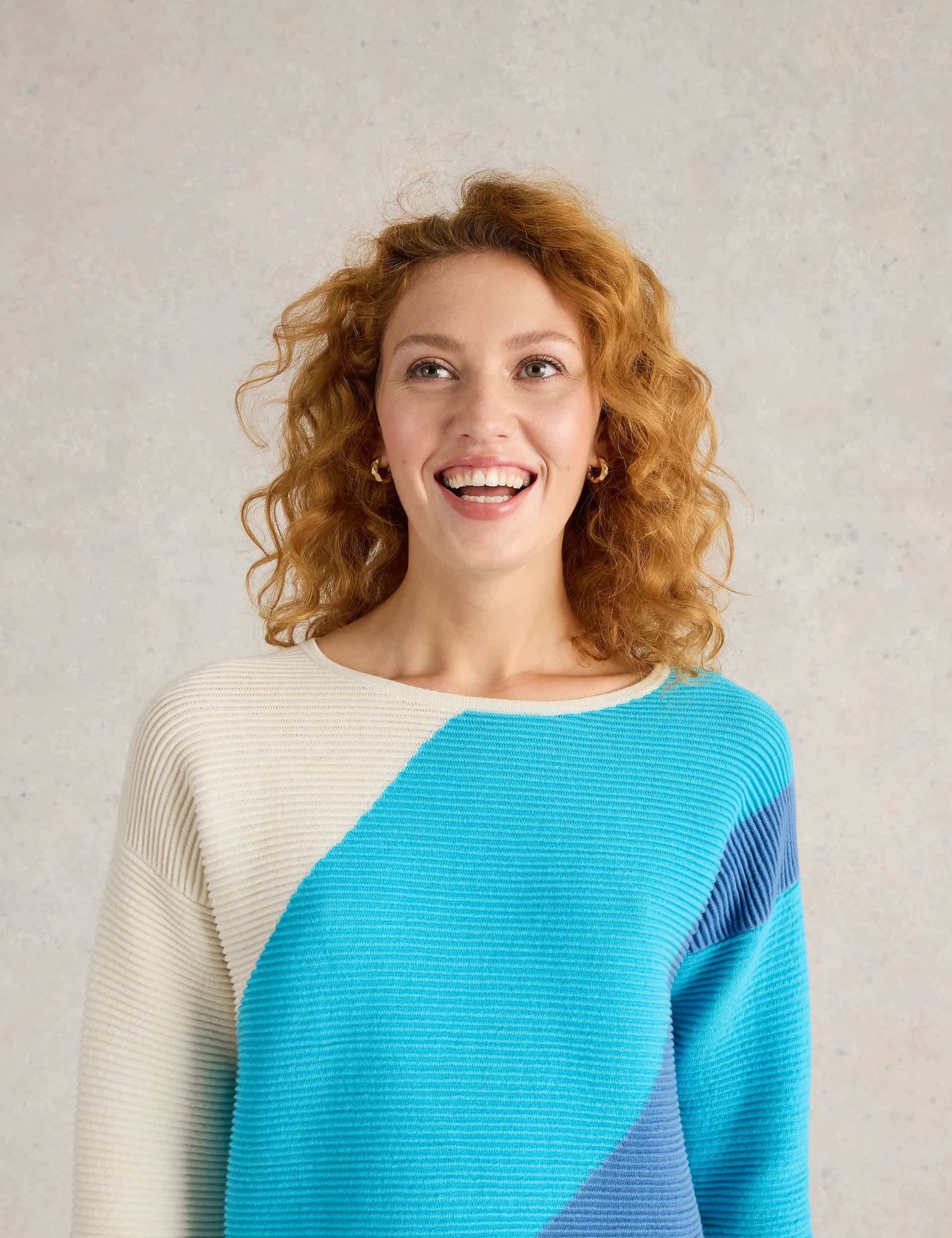 White Stuff Women's Pure Cotton Abstract Jumper - 14 - Blue, Blue