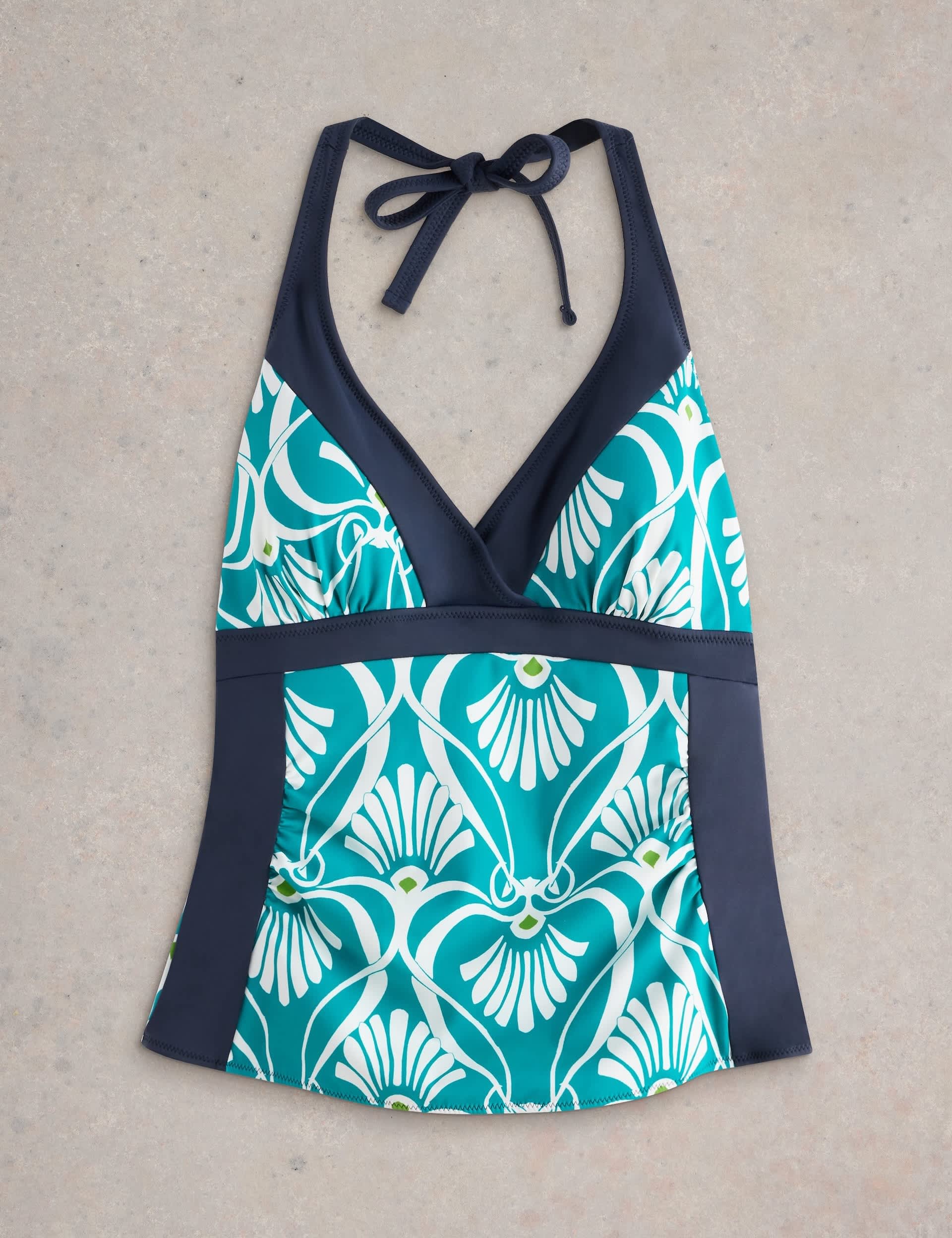 White Stuff Women's Printed Reversible Halterneck Tankini Top - 12 - Blue Mix, Blue Mix