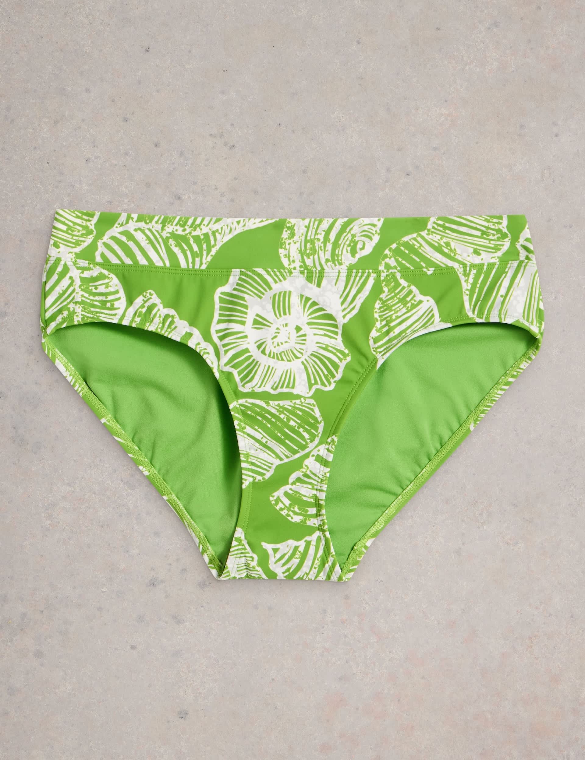 White Stuff Women's Printed High Leg Bikini Bottoms - 14 - Green Mix, Green Mix