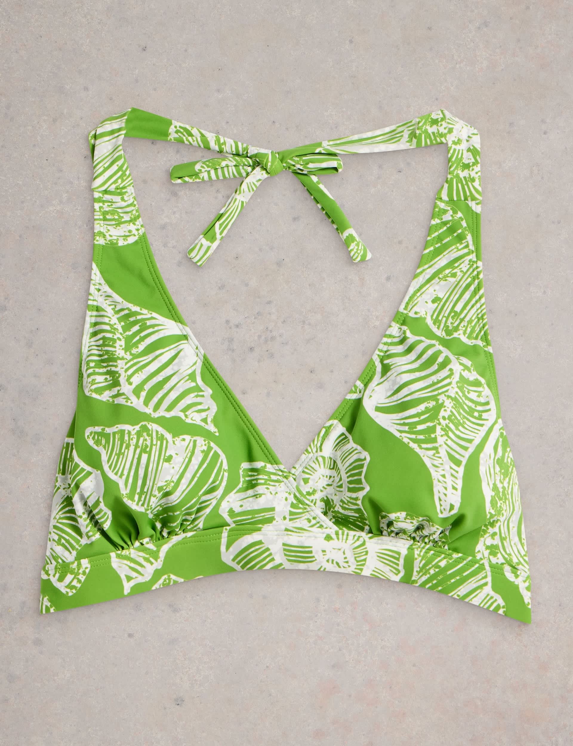 White Stuff Women's Printed Padded High Neck Triangle Bikini Top - 12 - Green Mix, Green Mix