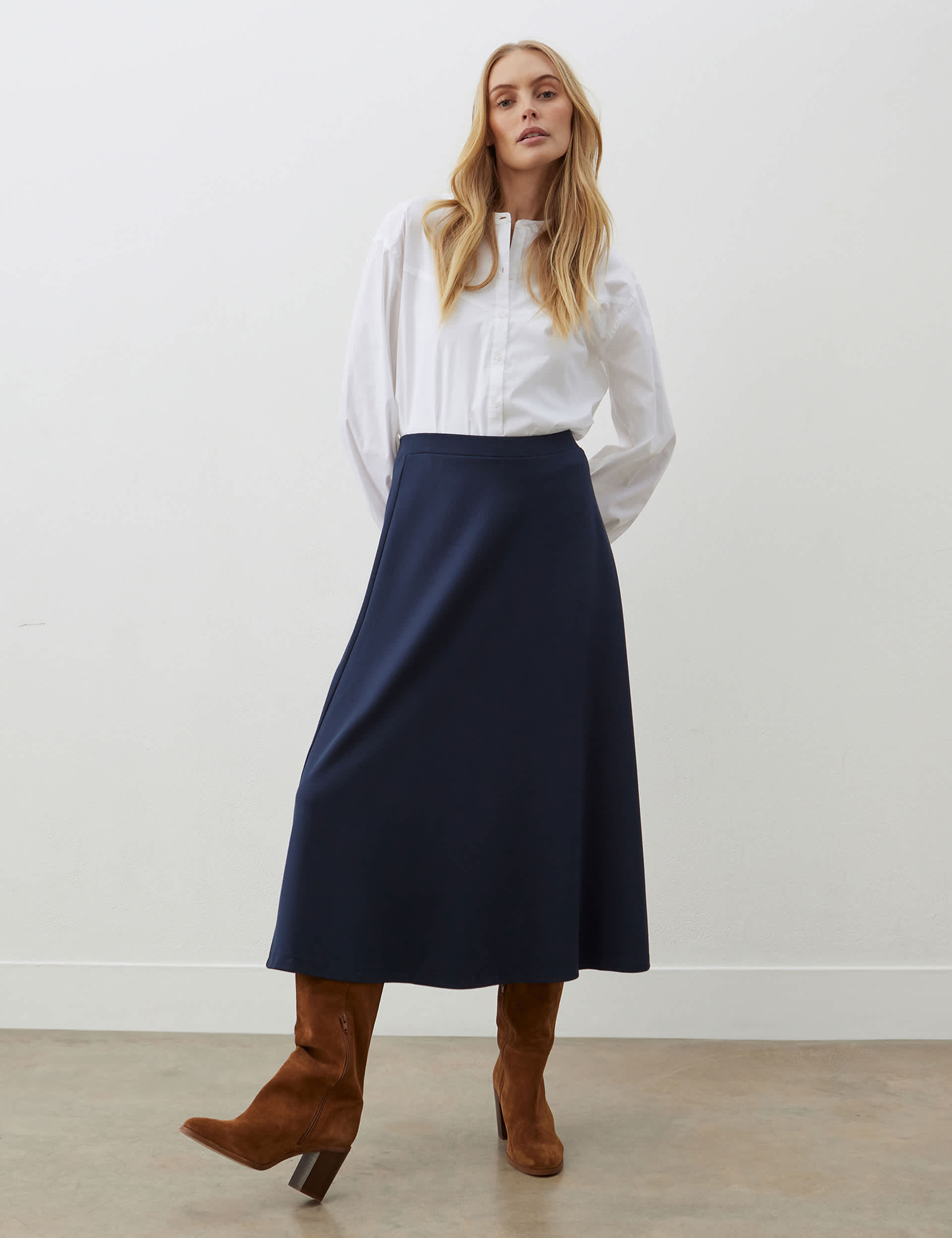 Finery London Women's Ponte Jersey Midi A-Line Skirt - 8 - Navy, Navy