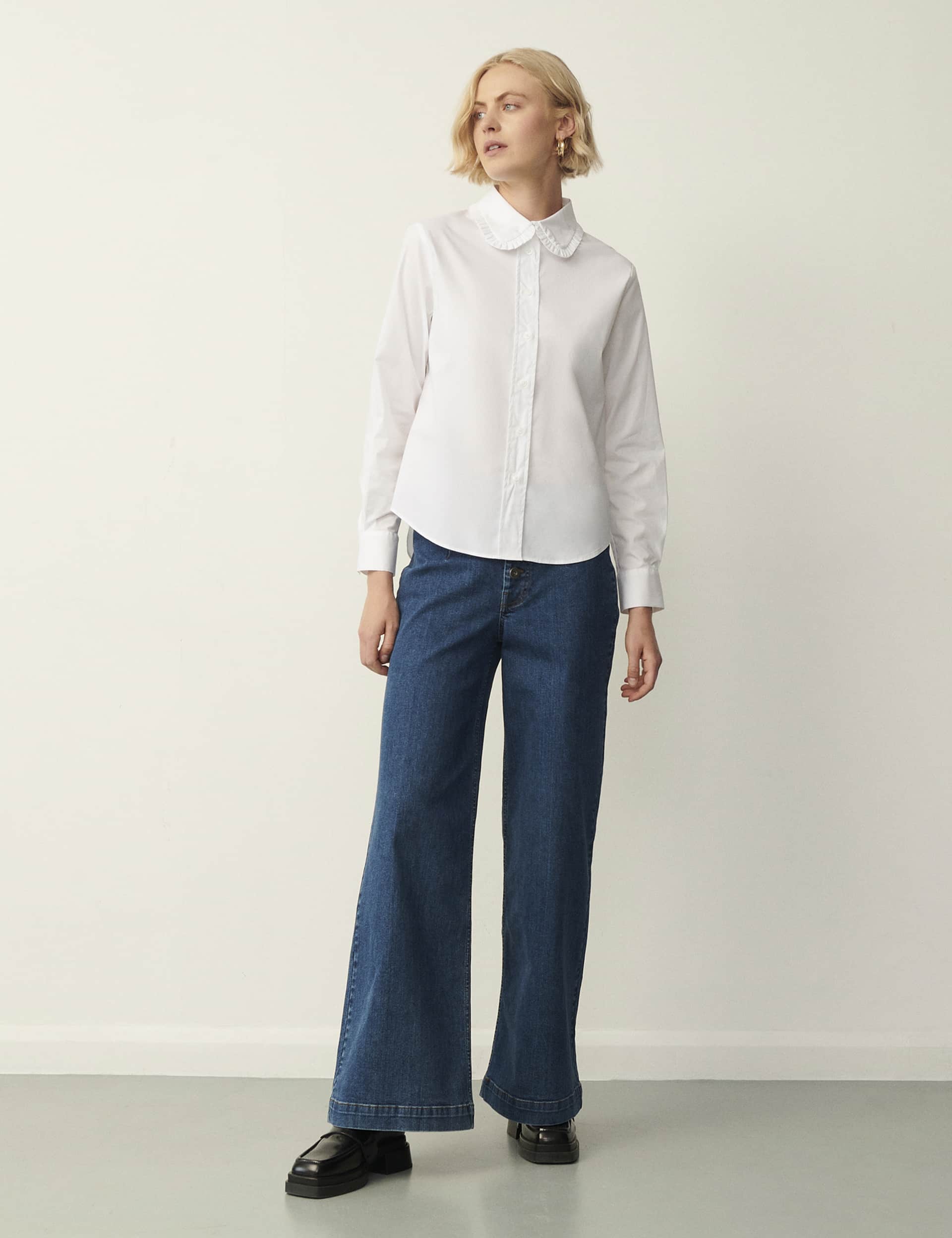 Finery London Women's Cotton Rich Frill Peter Pan Collar Shirt