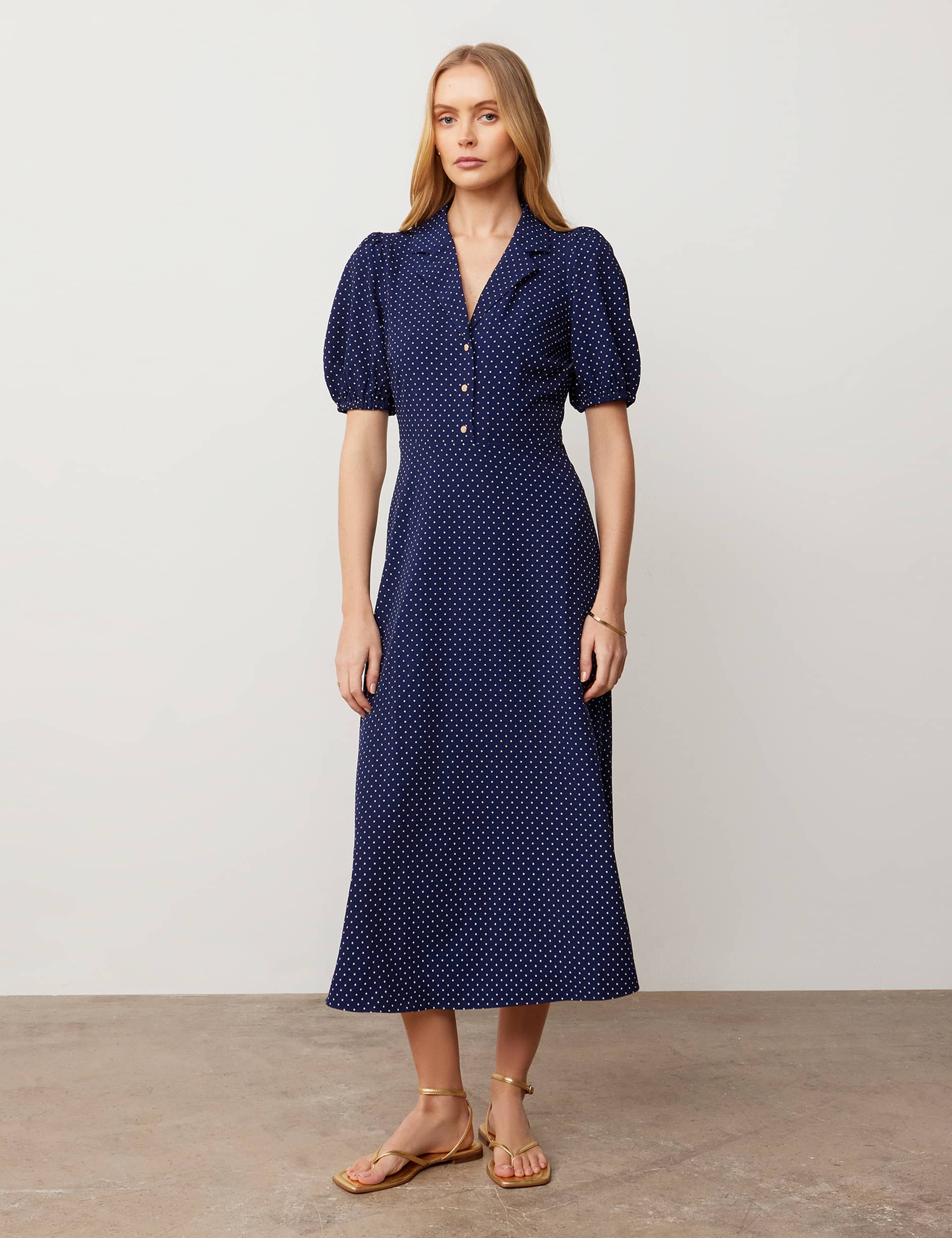 Finery London Women's Polka Dot Midaxi Waisted Dress - 18REG - Navy Mix, Navy Mix