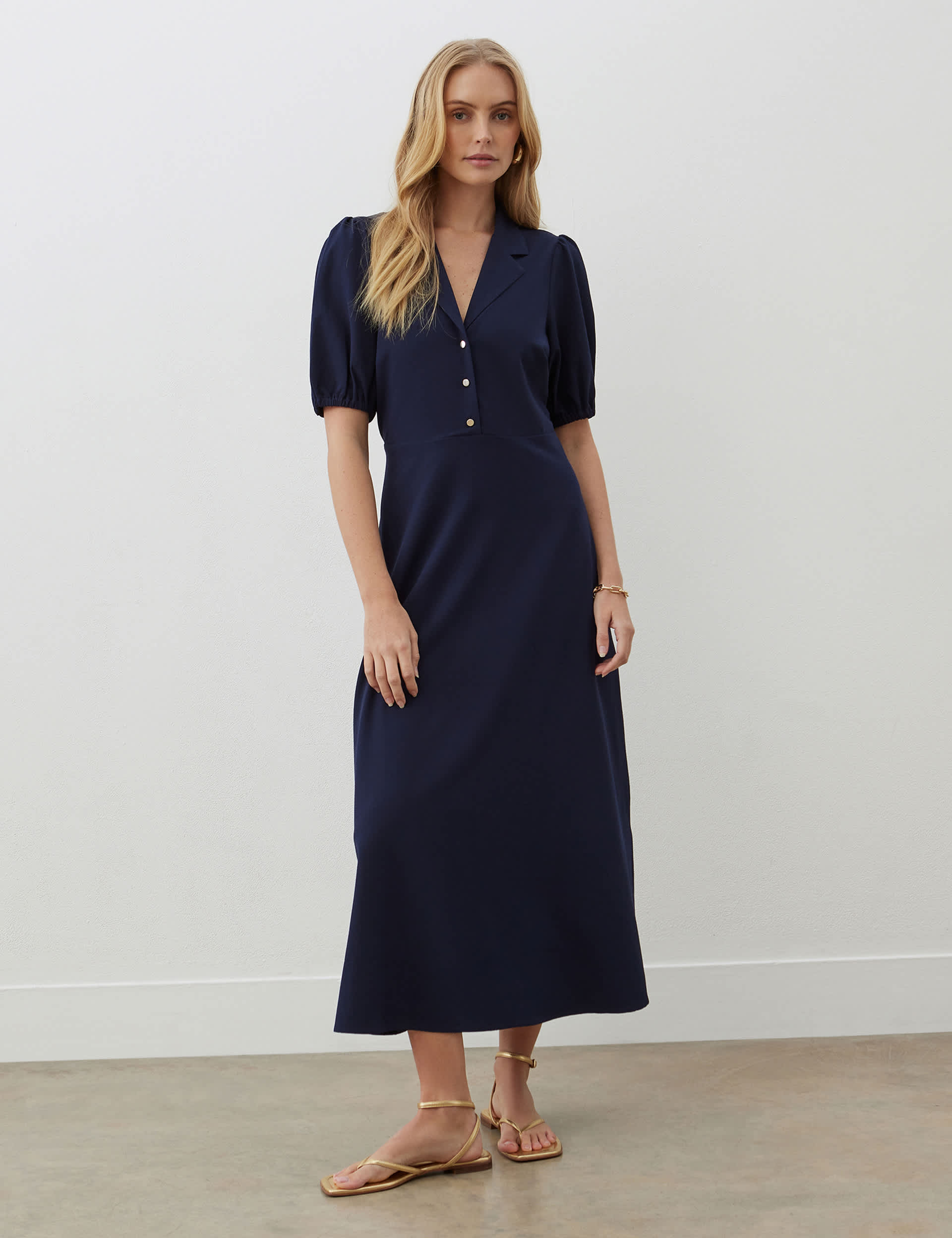 Finery London Women's Collared Puff Sleeve Midaxi Shirt Dress - 18REG - Navy, Navy