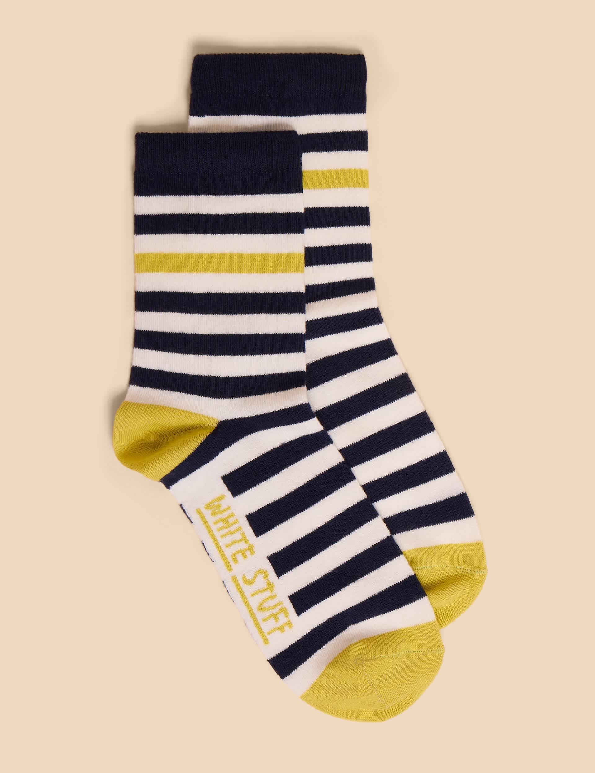 White Stuff Women's Cotton Rich Striped Ankle High Socks - 6-8 - Navy Mix, Navy Mix