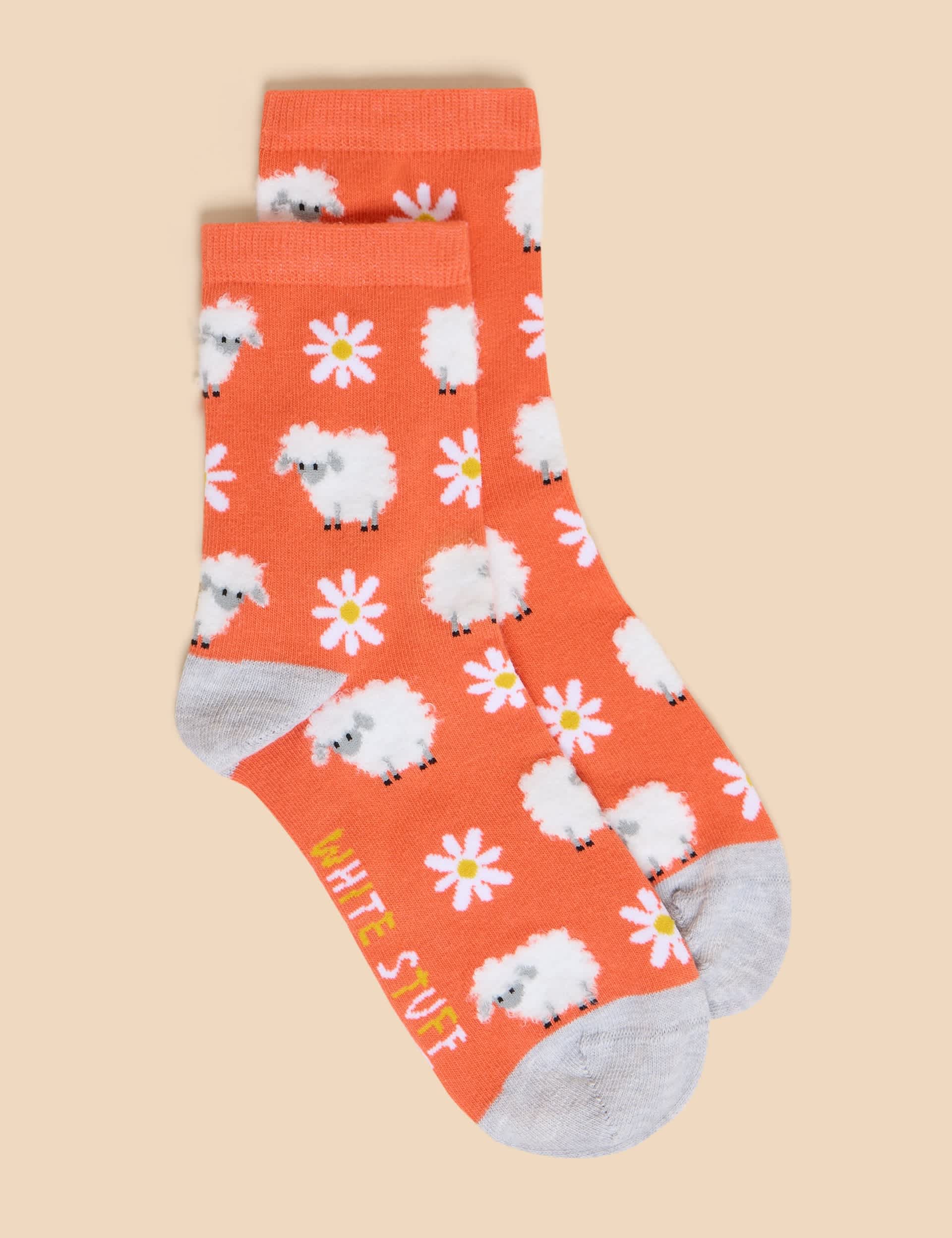 White Stuff Women's Cotton Rich Sheep Ankle High Socks - 6-8 - Red Mix, Red Mix