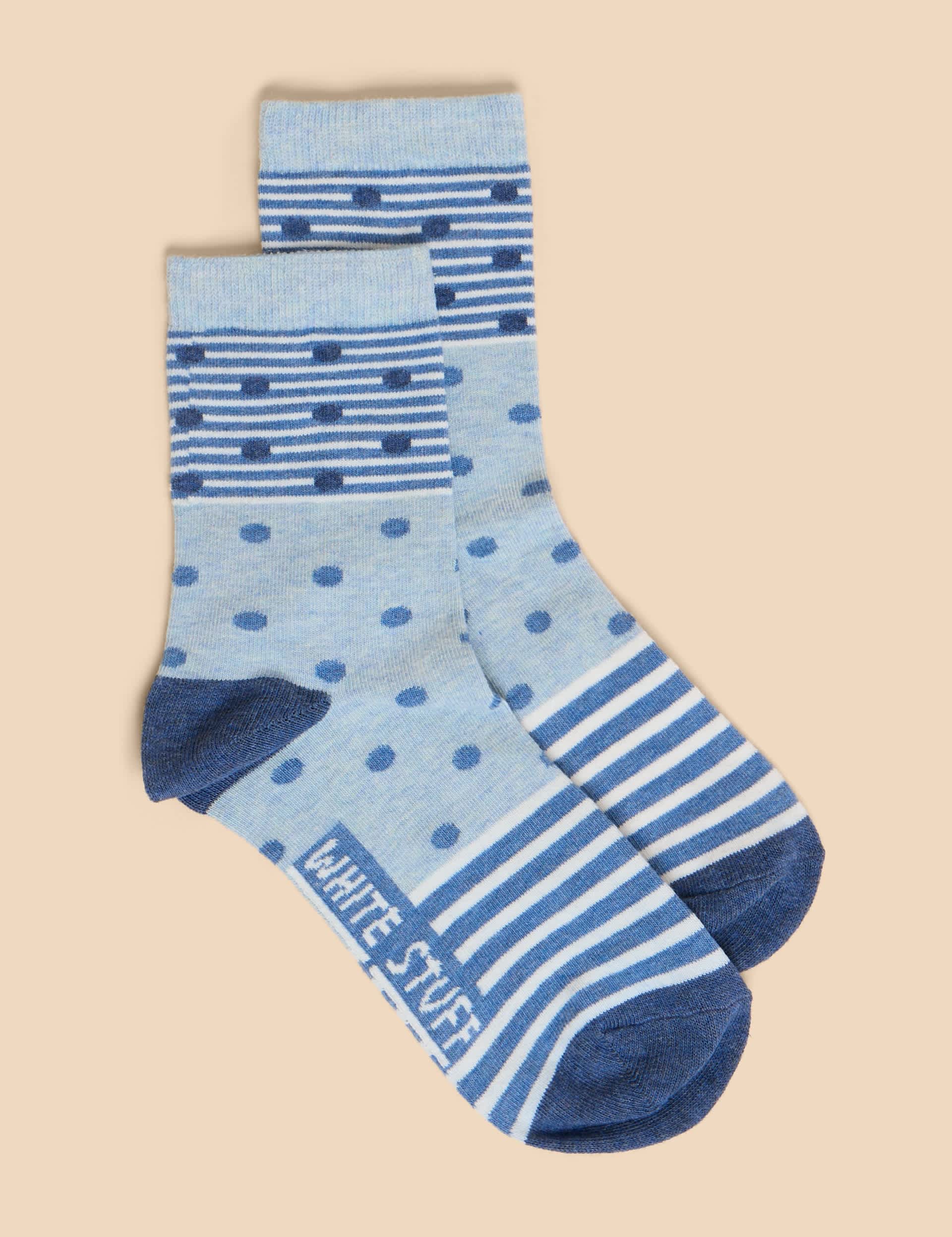 White Stuff Women's Cotton Rich Striped Ankle High Socks - 6-8 - Blue Mix, Blue Mix