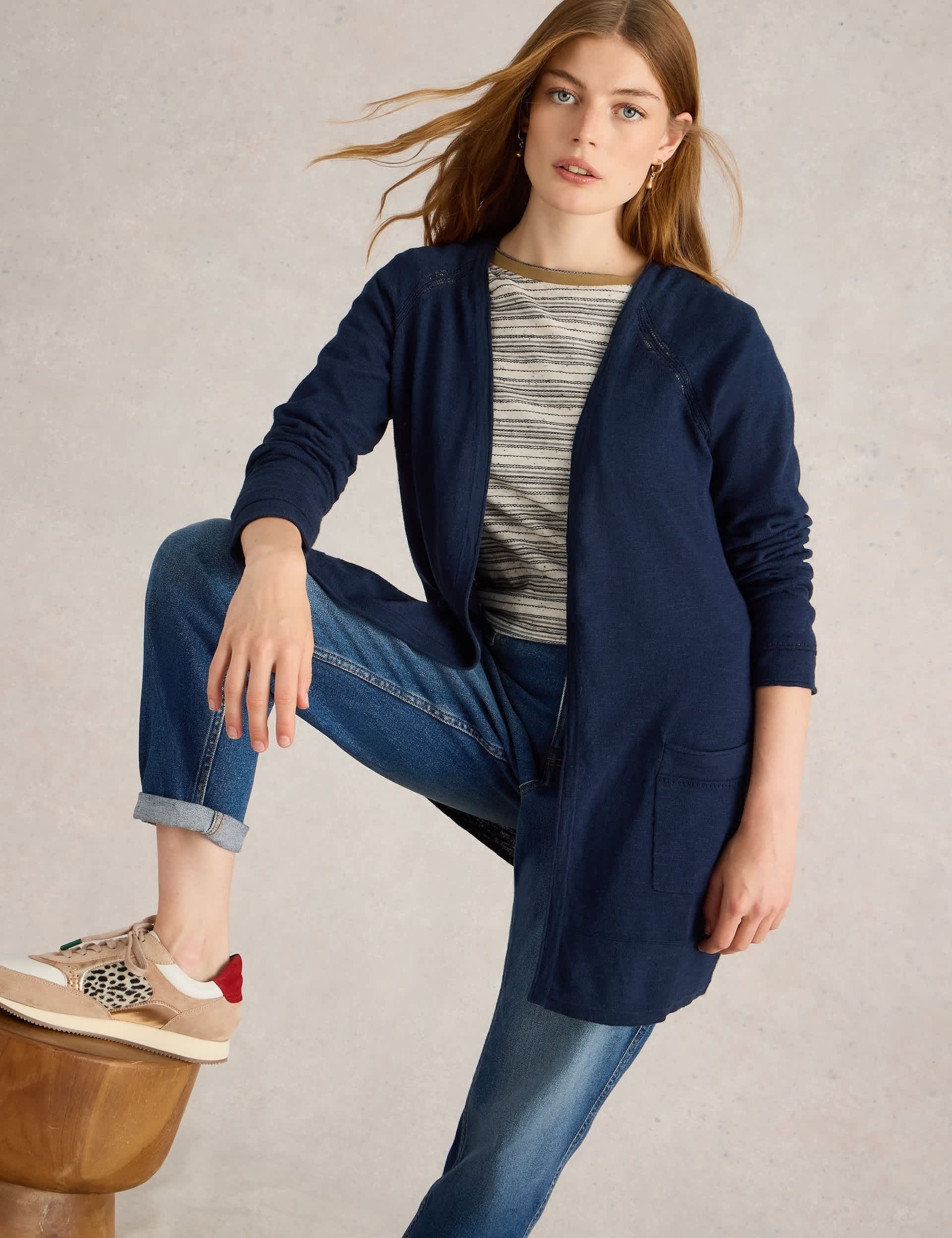 White Stuff Women's Cotton Rich Longline Cardigan with Linen