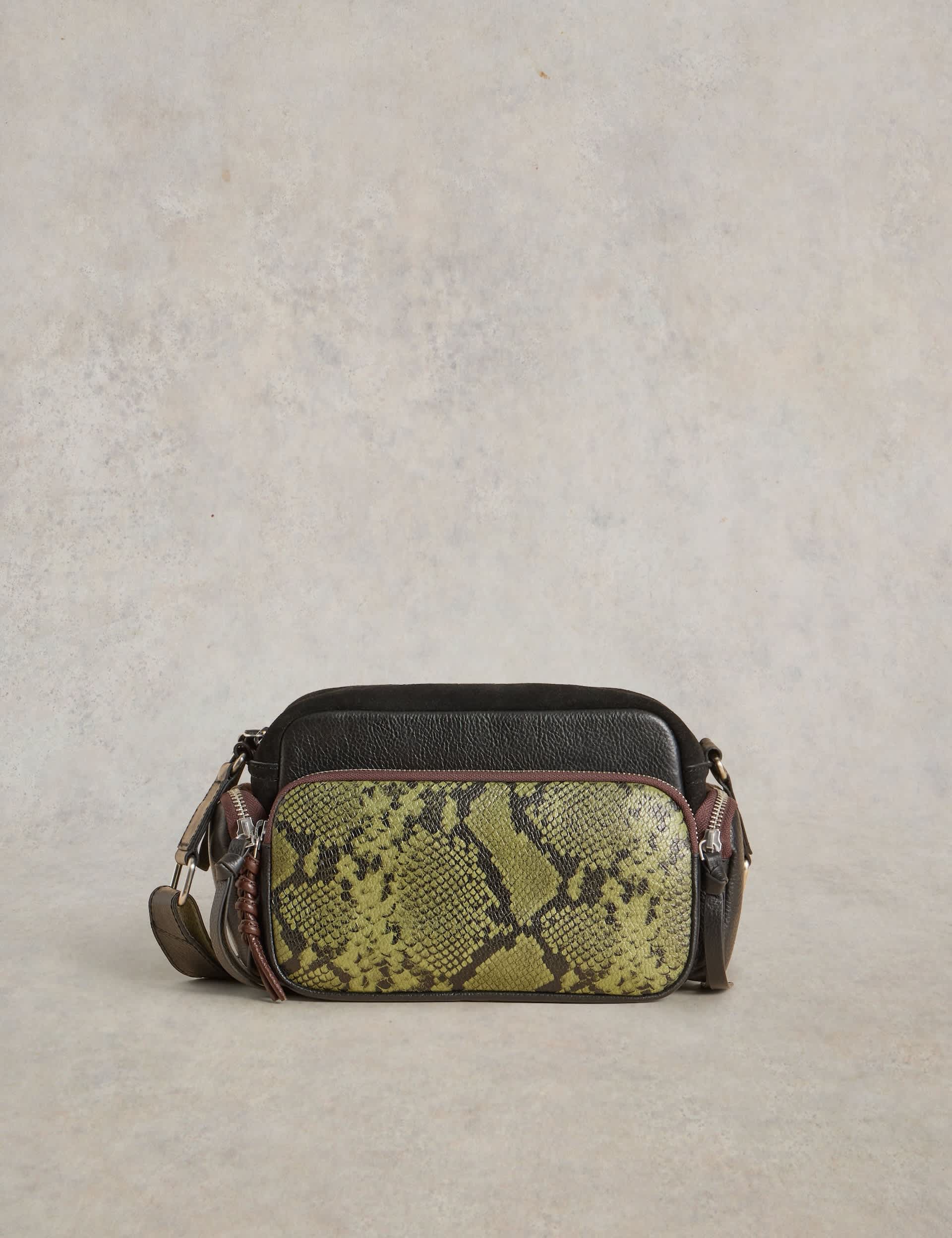 White Stuff Women's Leather Animal Print Cross Body Camera Bag