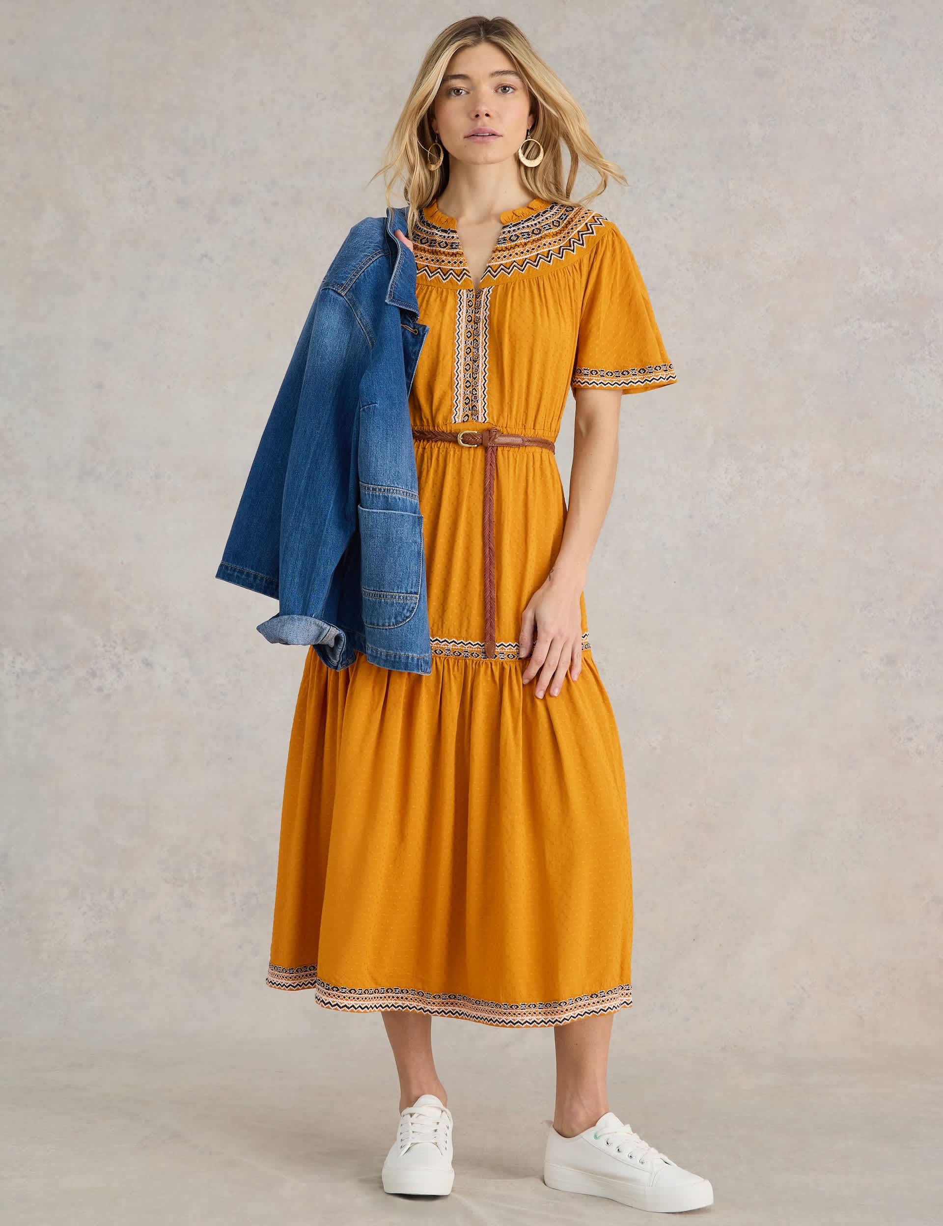 White Stuff Women's Embroidered Midi Tiered Dress