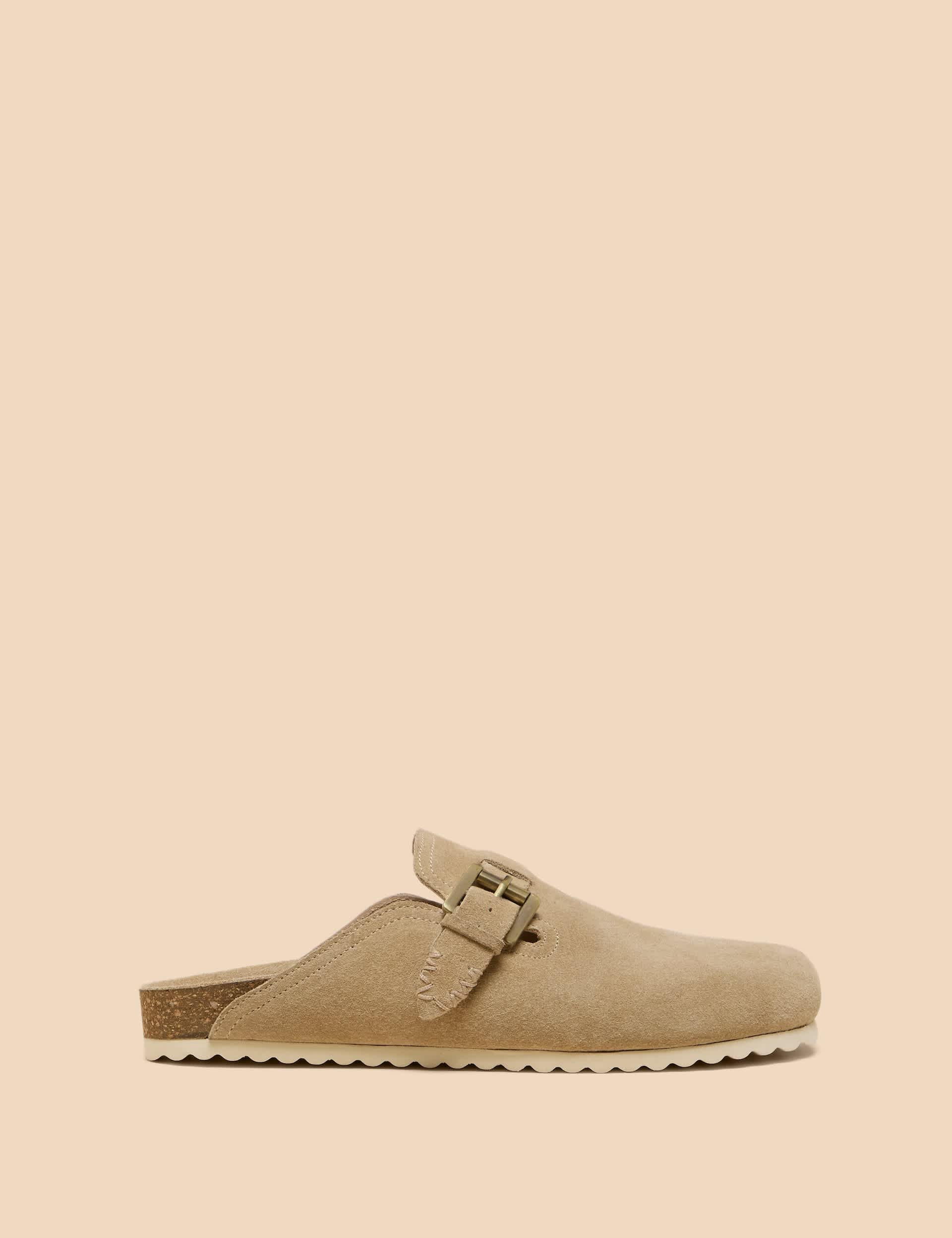 White Stuff Women's Suede Buckle Slip On Flat Mules - 6 - Natural, Natural