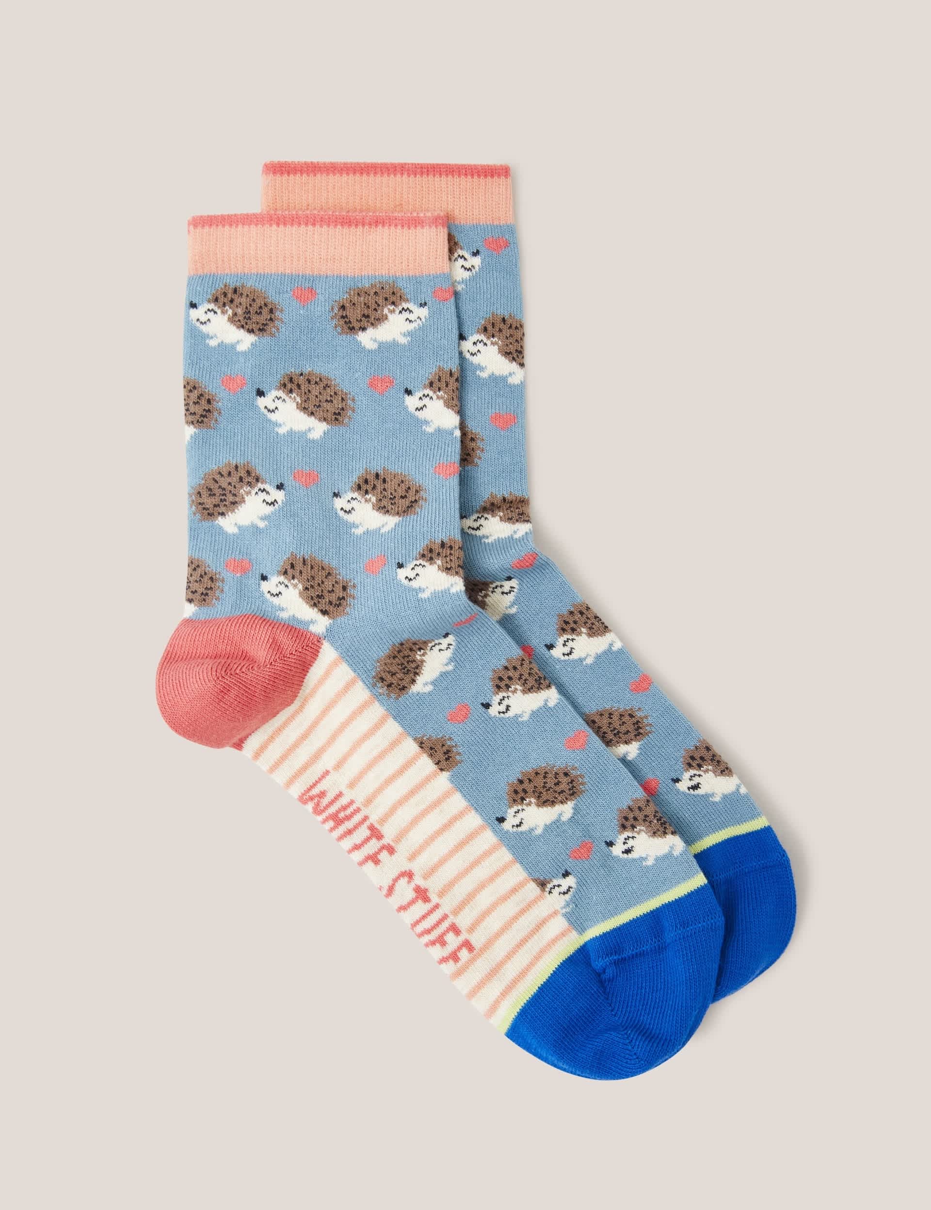 White Stuff Women's Cotton Rich Hedgehog Ankle Socks - 6-8 - Blue Mix, Blue Mix