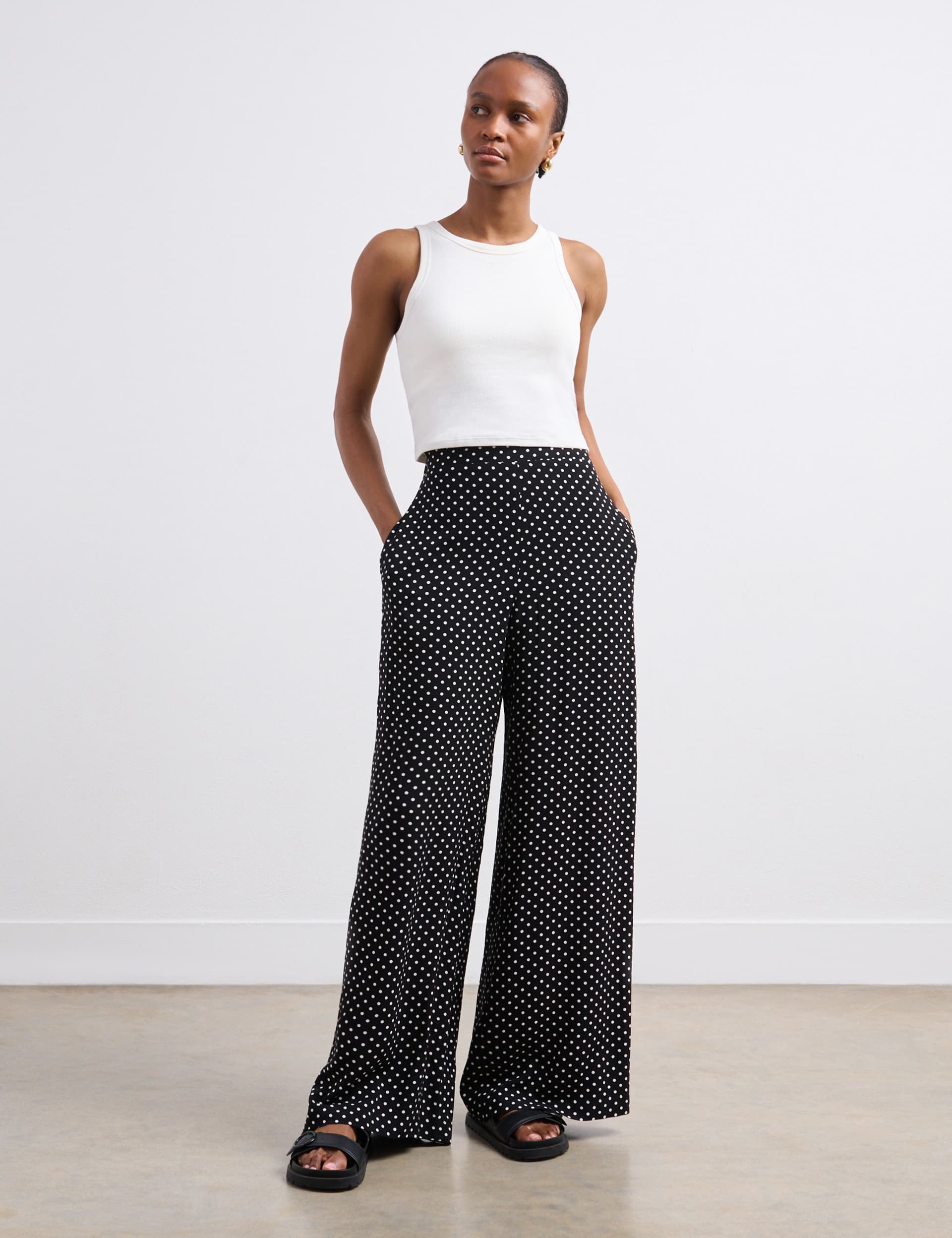 Finery London Women's Polka Dot Wide Leg Trousers - 20 - Black Mix, Black Mix