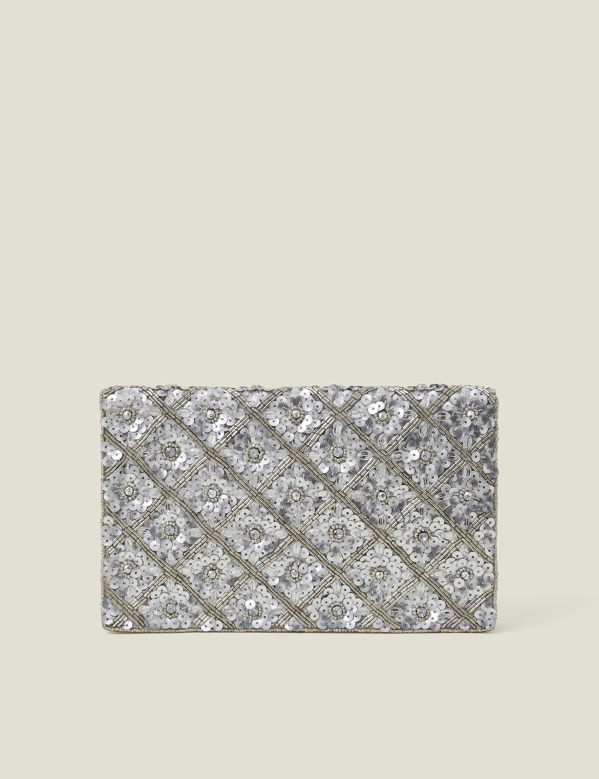 Accessorize Women's Beaded Sequin Chain Strap Clutch Bag - Silver, Gold,Silver