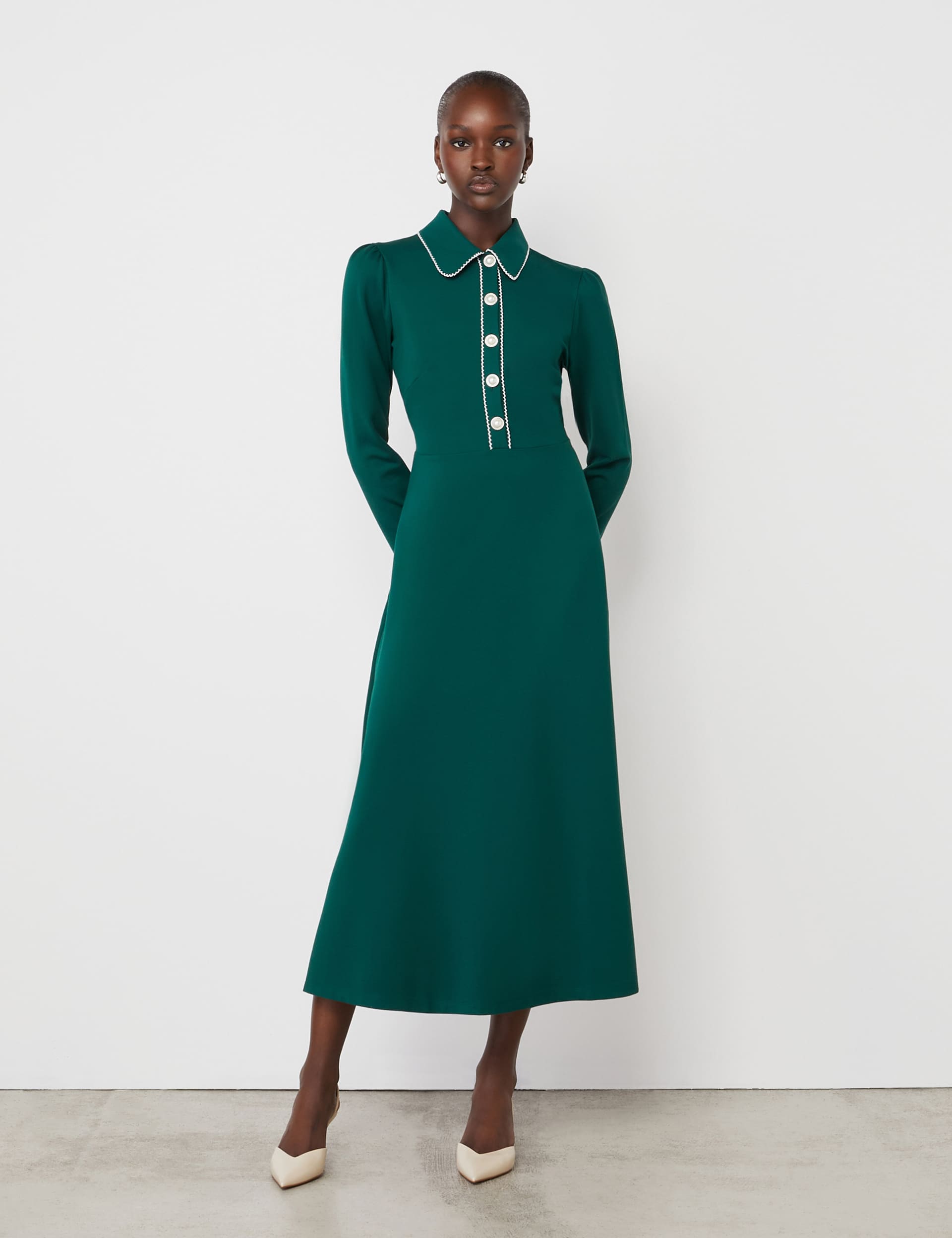 Finery London Women's Ponte Jersey Midi Shirt Dress - 20 - Green, Green,Black