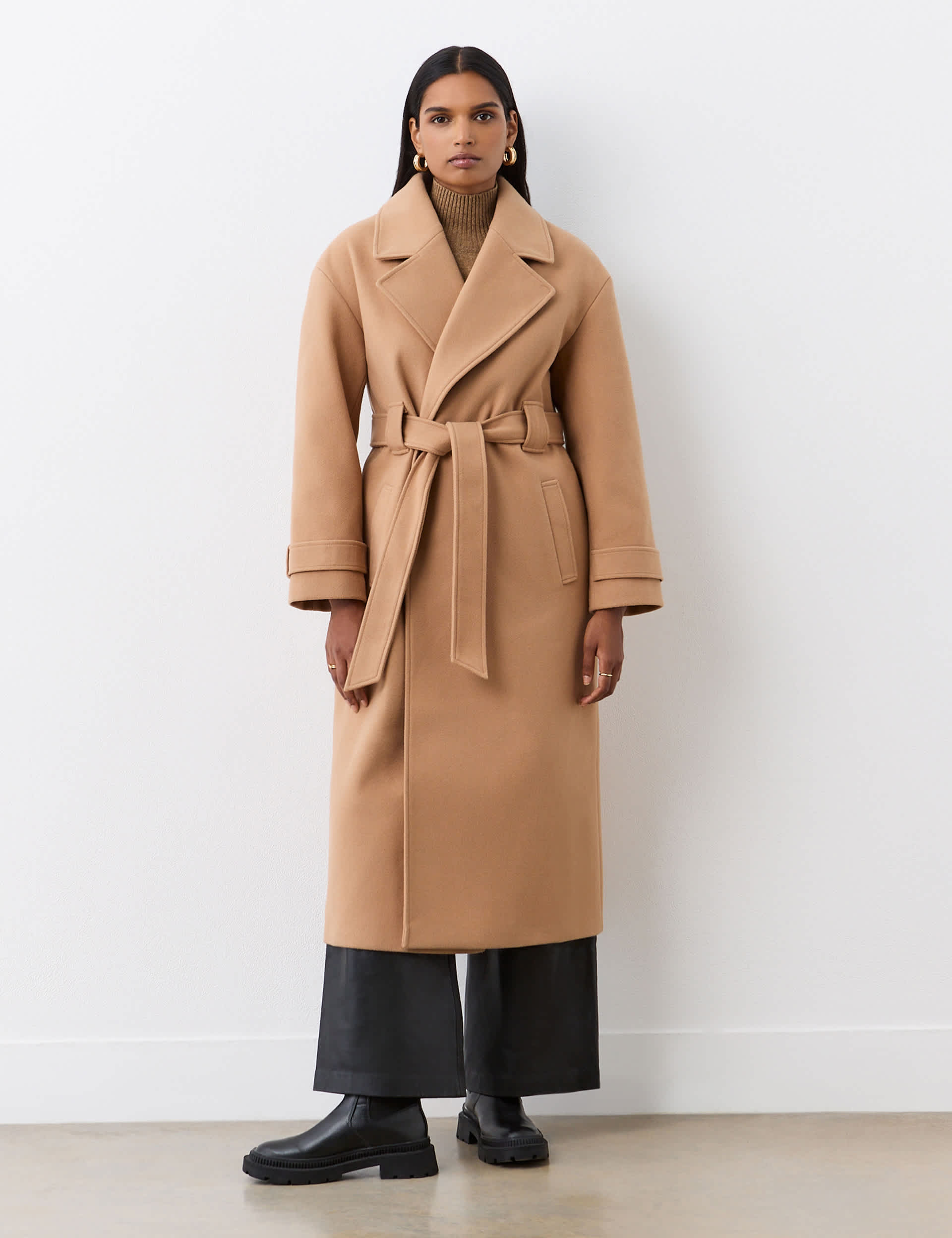 Finery London Women's Belted Longline Coat - 20 - Camel, Black,Charcoal,Camel