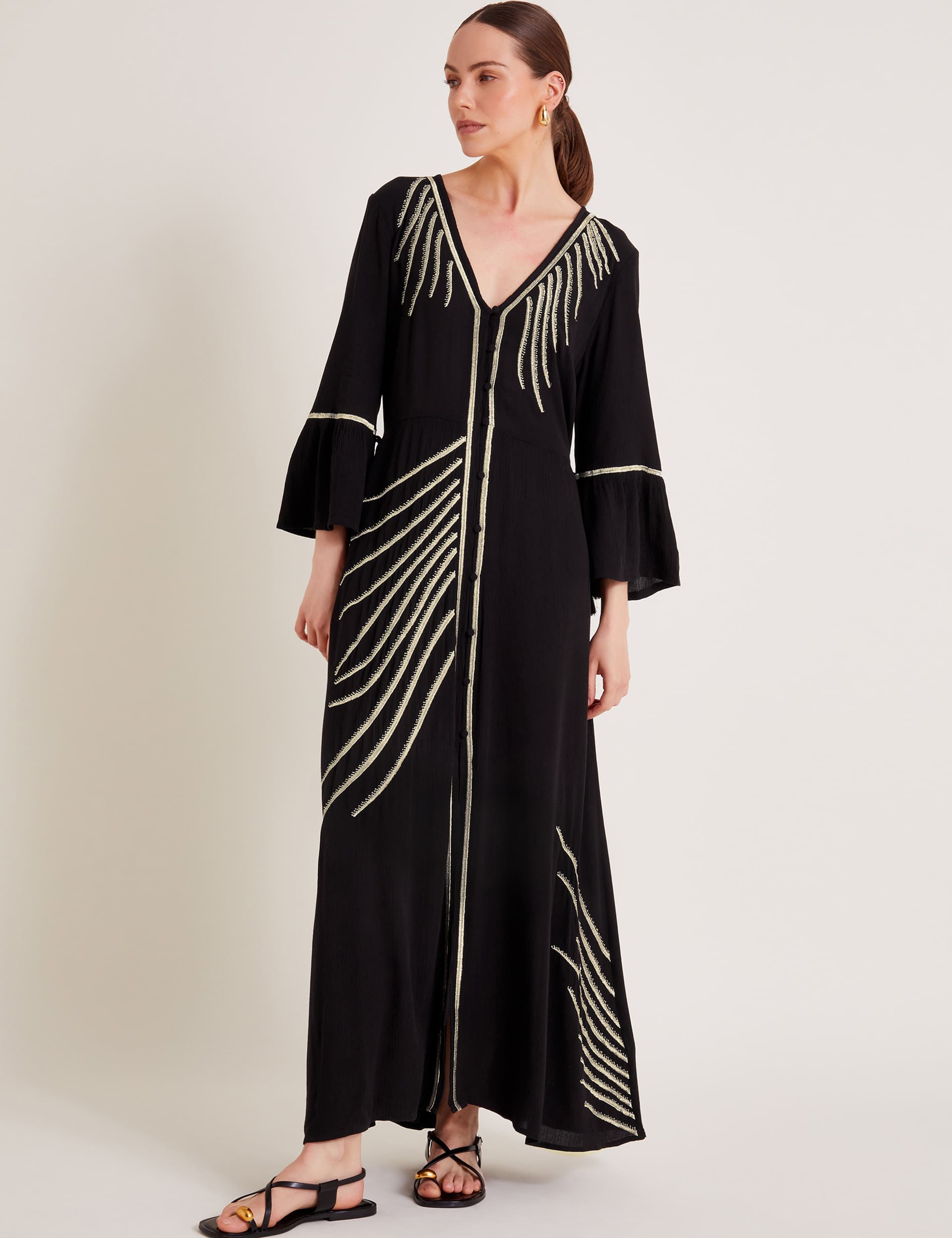 Monsoon Women's Embroidered V-Neck Maxi Kaftan - Black Mix, Black Mix