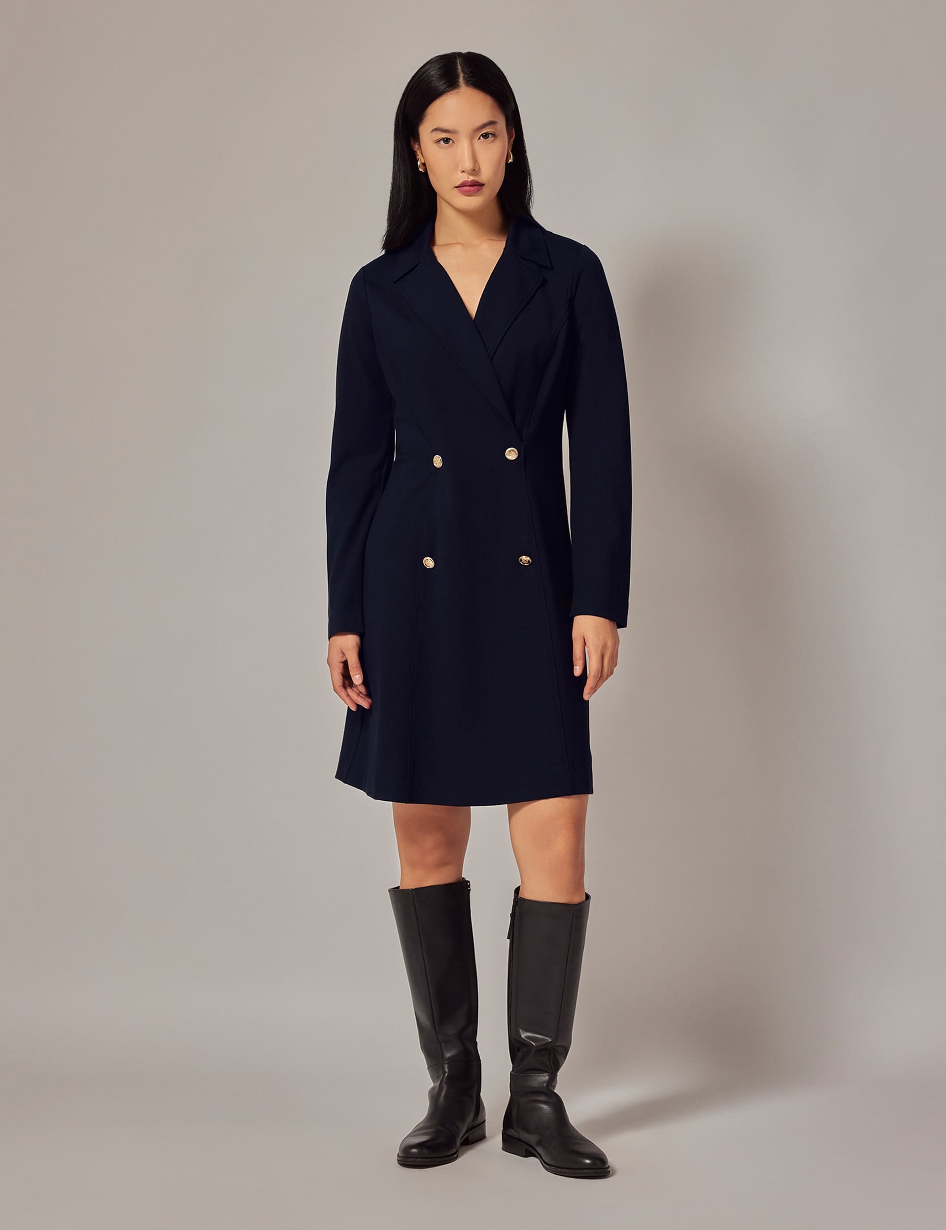 Finery London Women's Ponte Jersey Blazer Knee Length Dress - 16 - Navy, Black,Navy