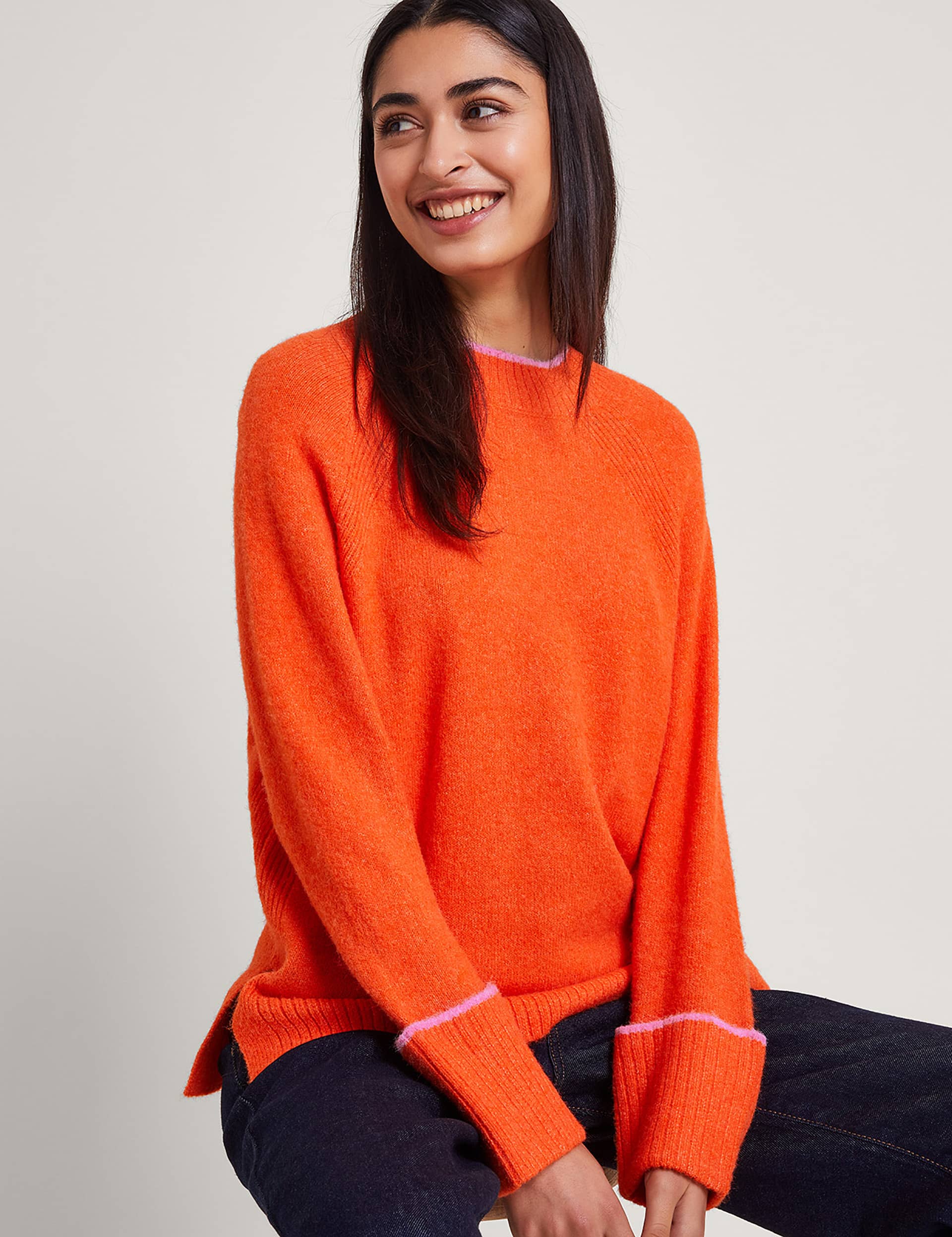 Monsoon Women's Recycled Blend Crew Neck Relaxed Jumper - S - Orange, Orange