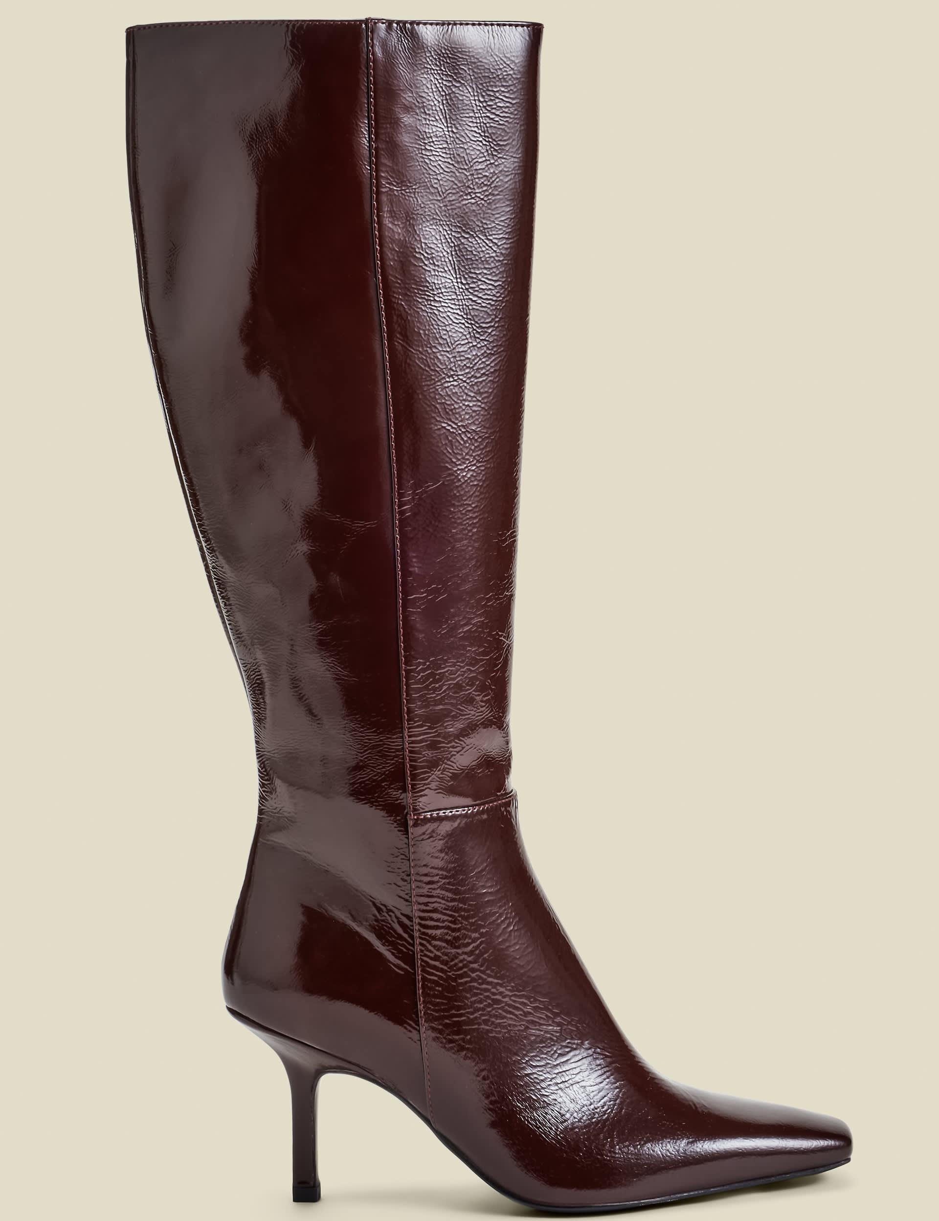 Sosandar Women's Leather Stiletto Heel Knee High Boots - 5 - Burgundy, Burgundy