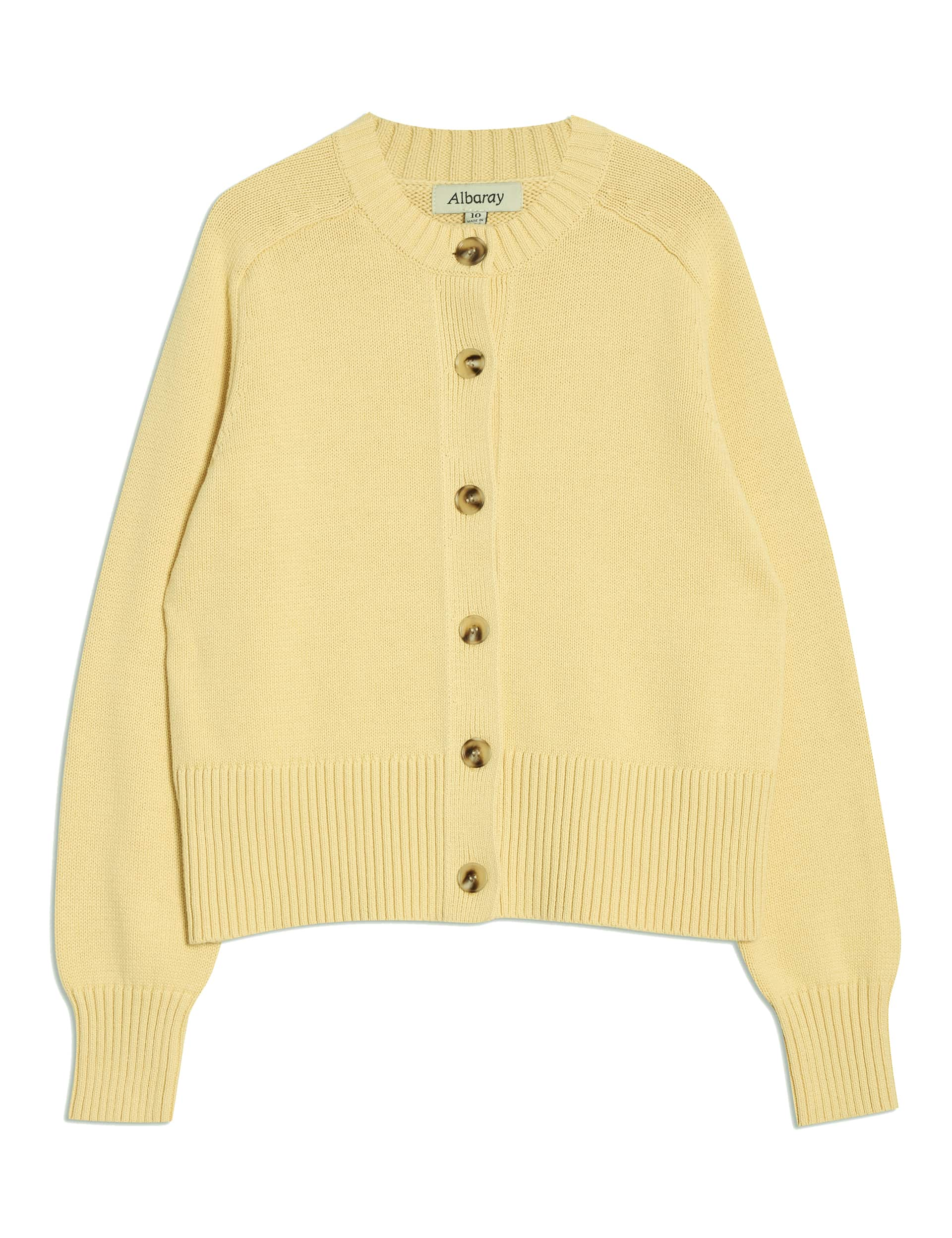 Albaray Women's Pure Cotton Crew Neck Button Front Cardigan - 10 - Lemon, Lemon