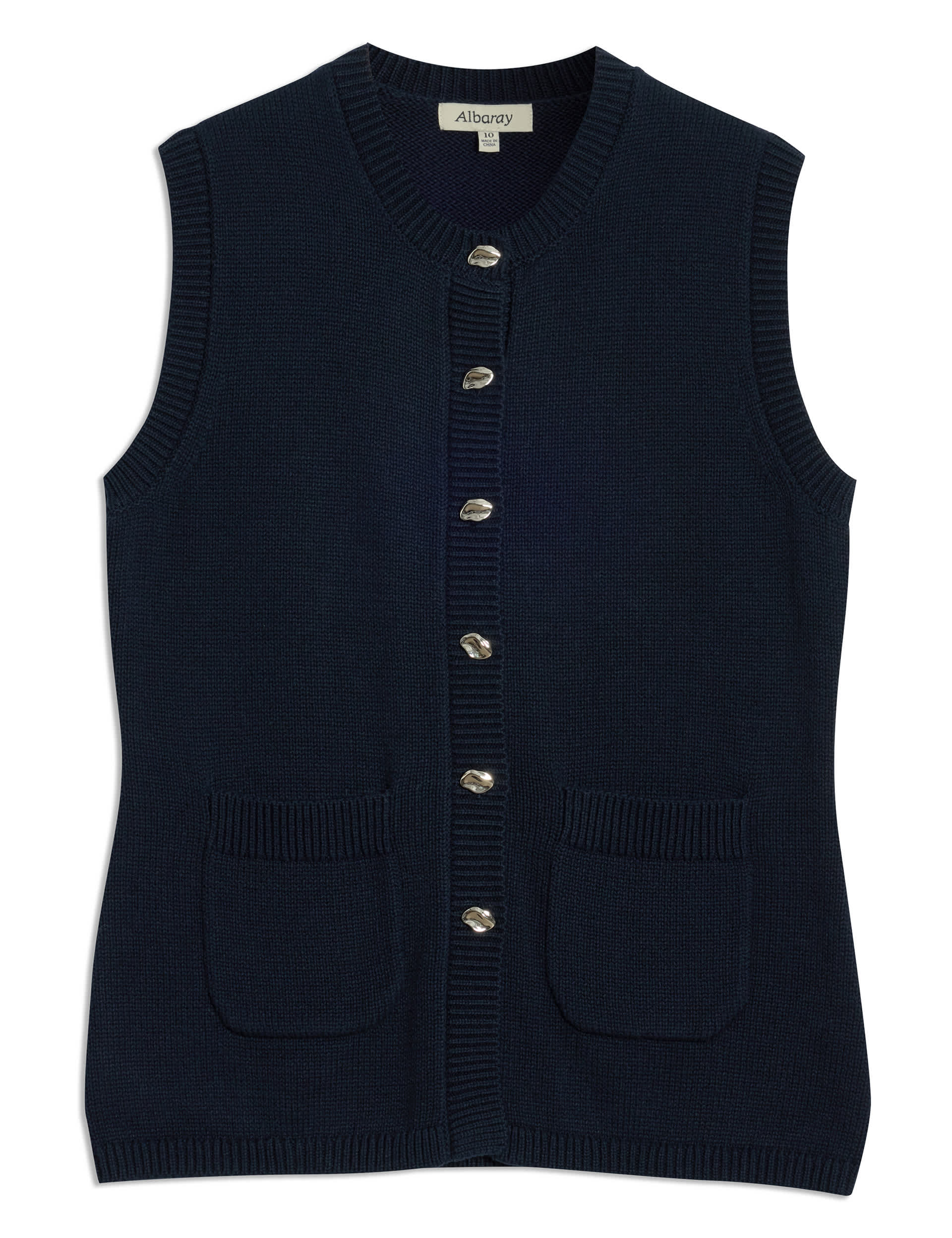 Albaray Women's Pure Cotton Knitted Longline Waistcoat - 10 - Navy, Navy