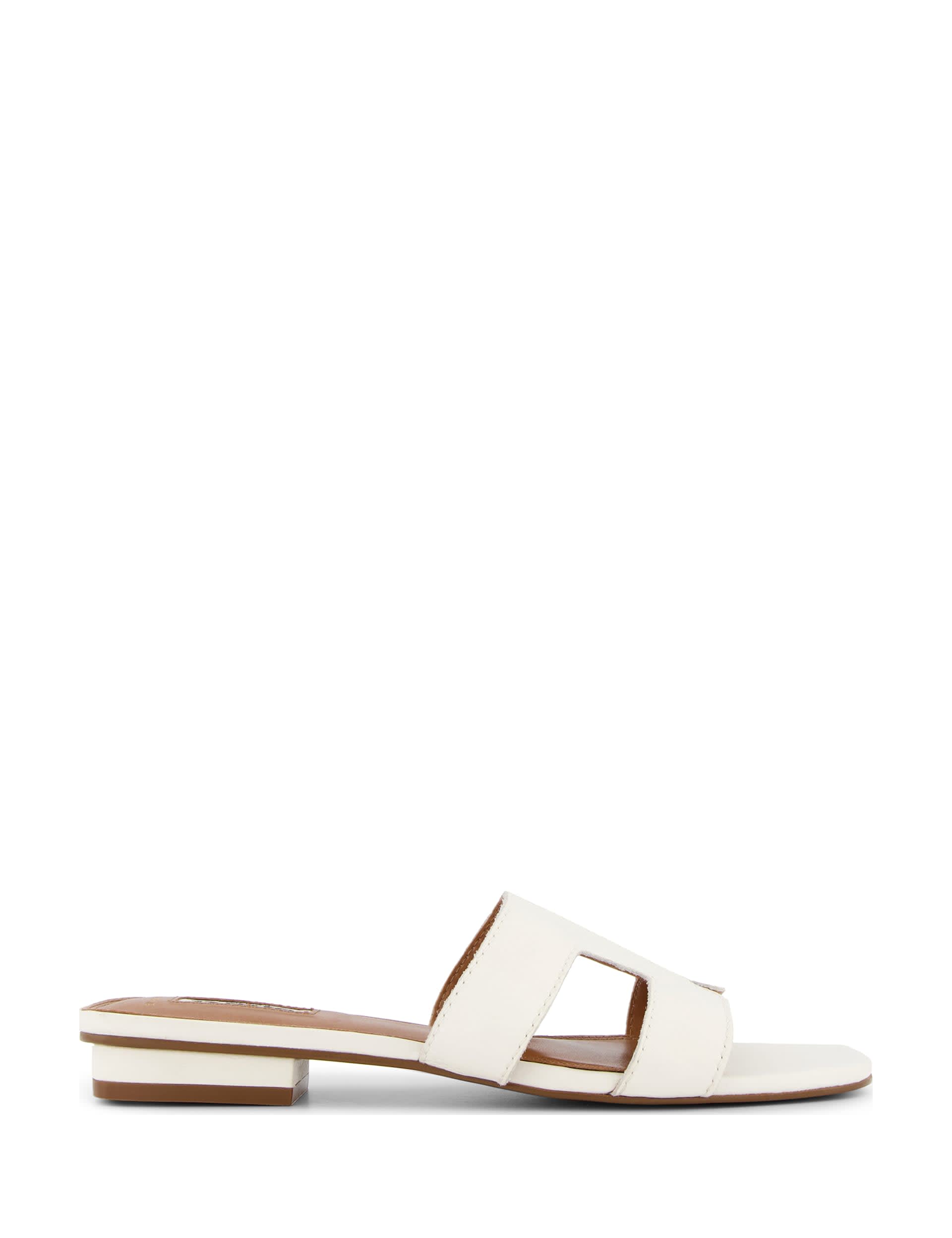 Dune London Women's Wide Fit Leather Flat Sliders - 5 - White, White,Tan