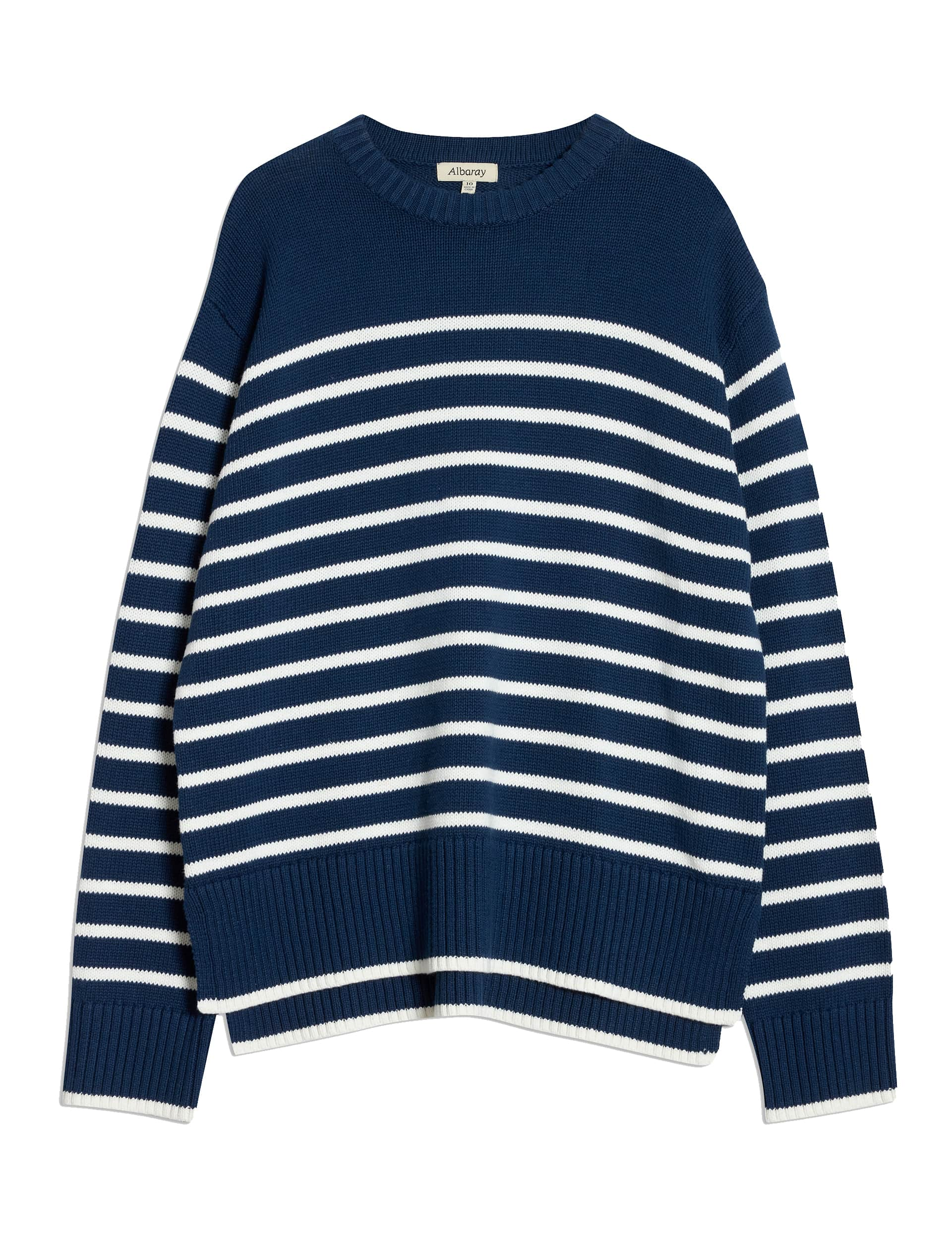 Albaray Women's Pure Cotton Striped Stepped Hem Jumper - 8 - Navy Mix, Navy Mix