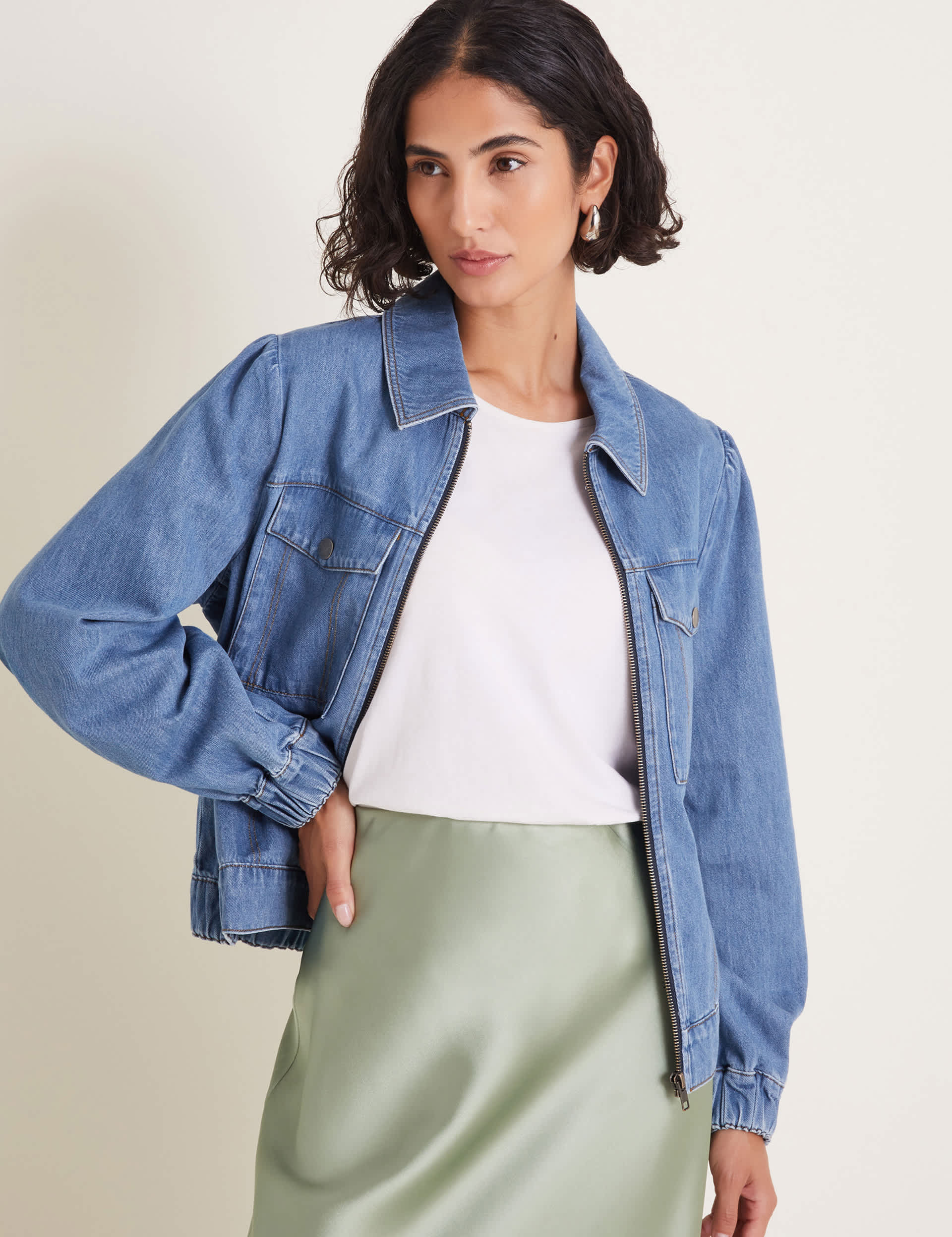 Monsoon Women's Denim Bomber Jacket
