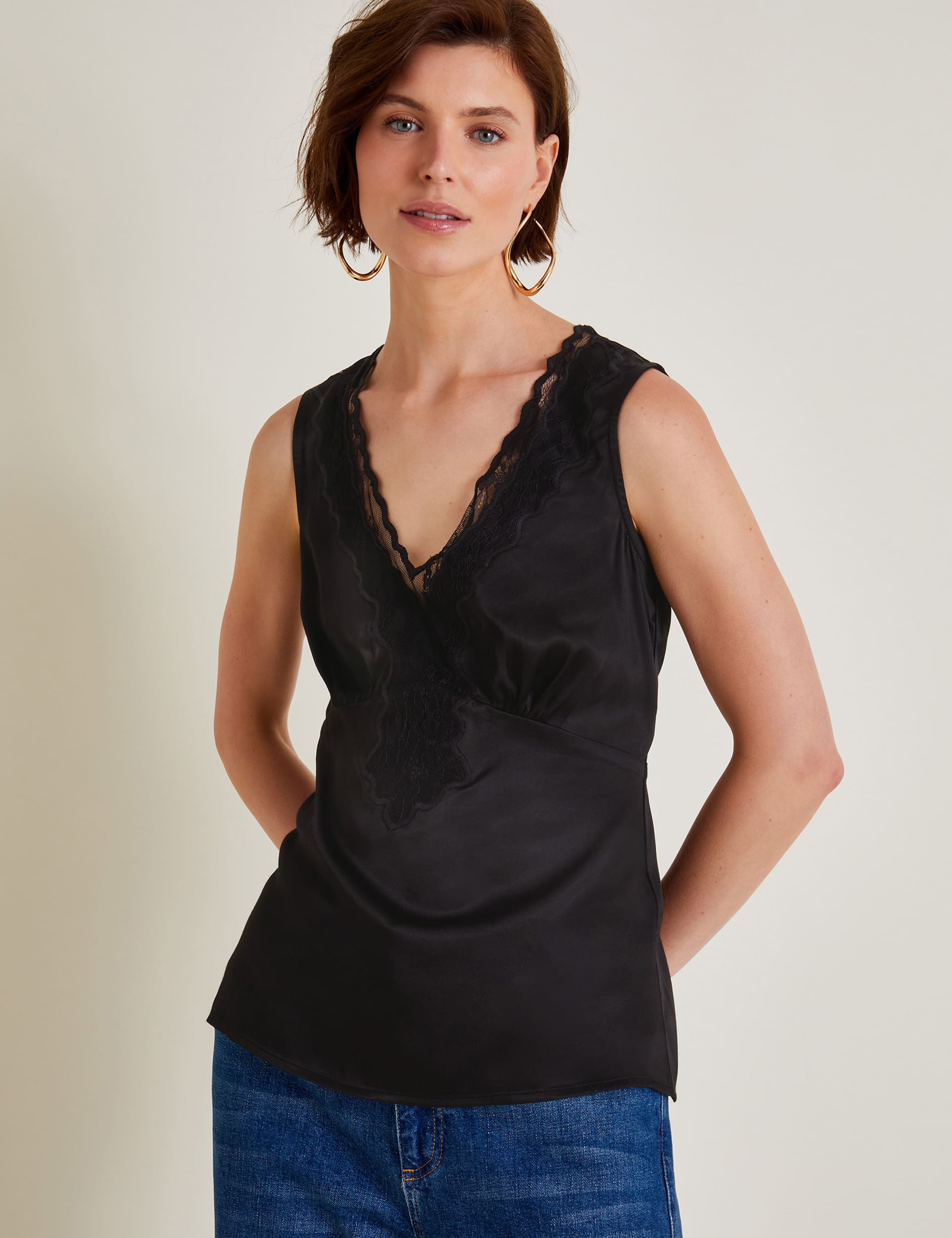 Monsoon Women's Satin Cami Top - Black, Black