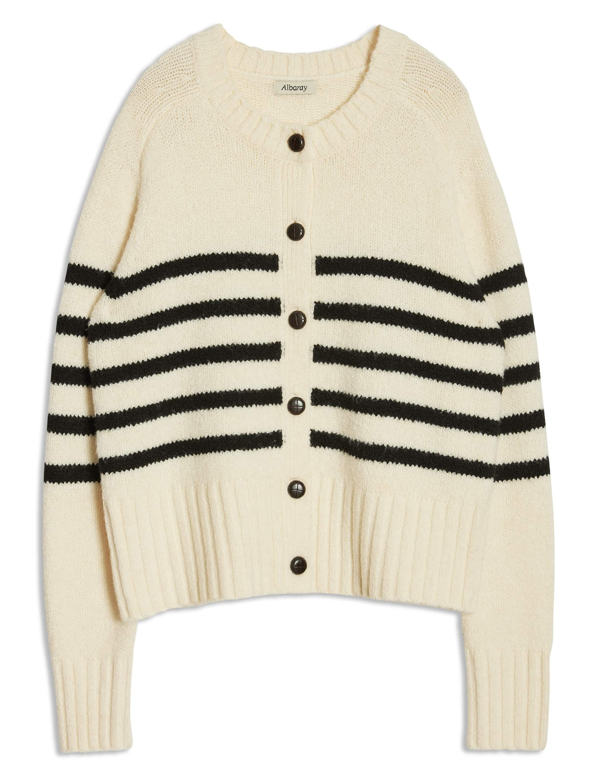 Albaray Women's Striped Crew Neck Cardigan with Wool - 8 - Cream Mix, Cream Mix