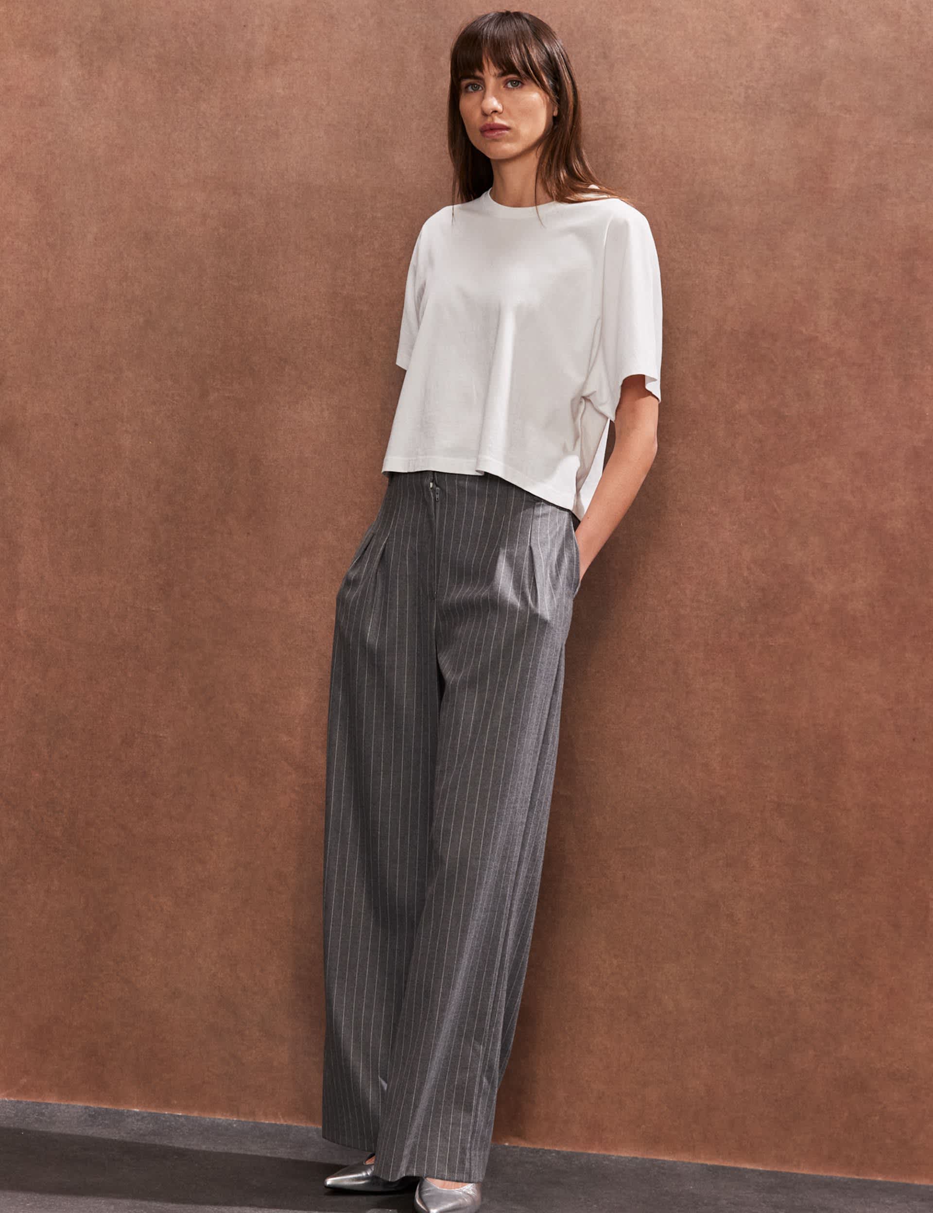 Ro&Zo Women's Pinstripe Wide Leg Trousers - 12REG - Grey Mix, Grey Mix