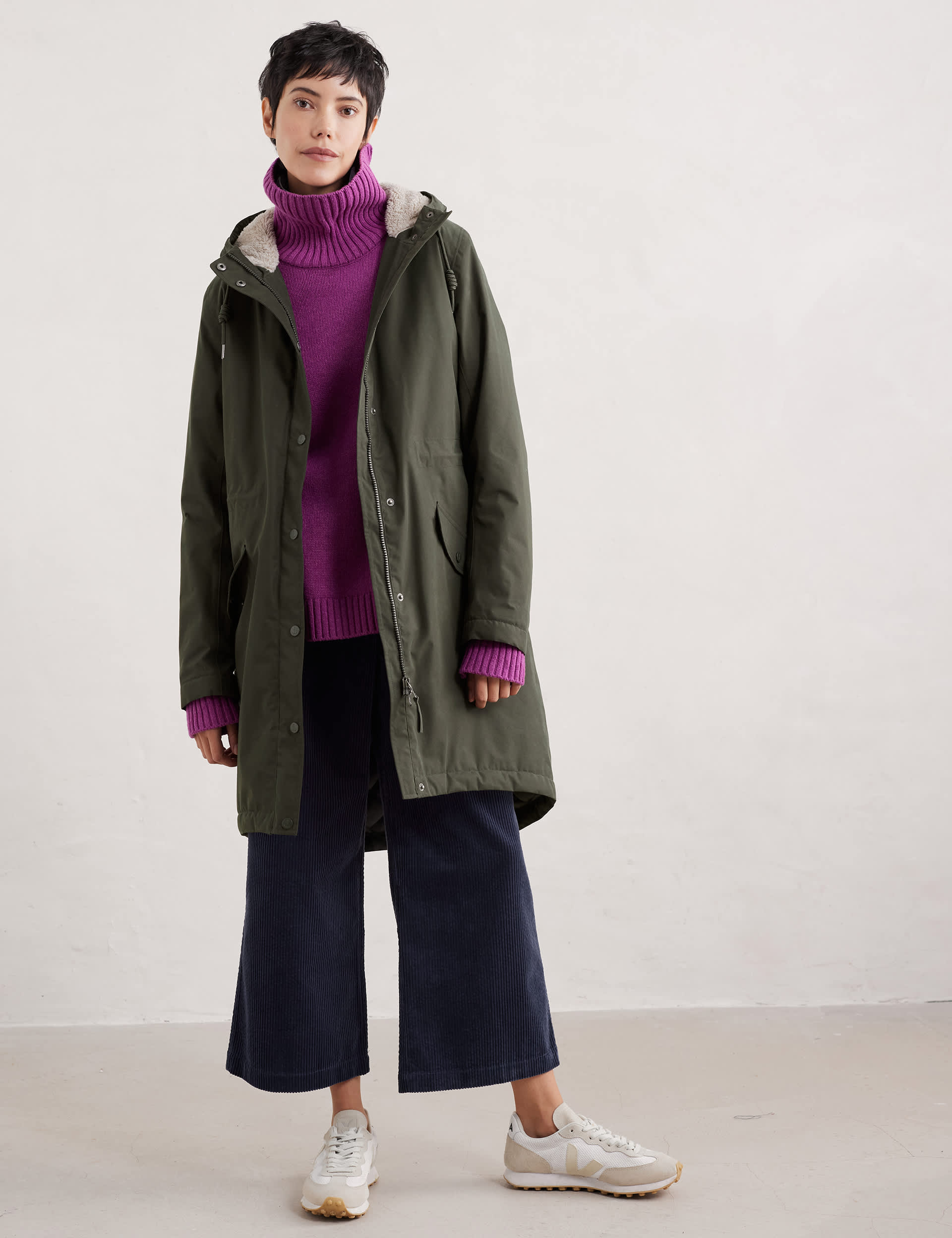 Seasalt Cornwall Women's Cotton Rich Waterproof Longline Parka Coat - 10REG - Green, Green