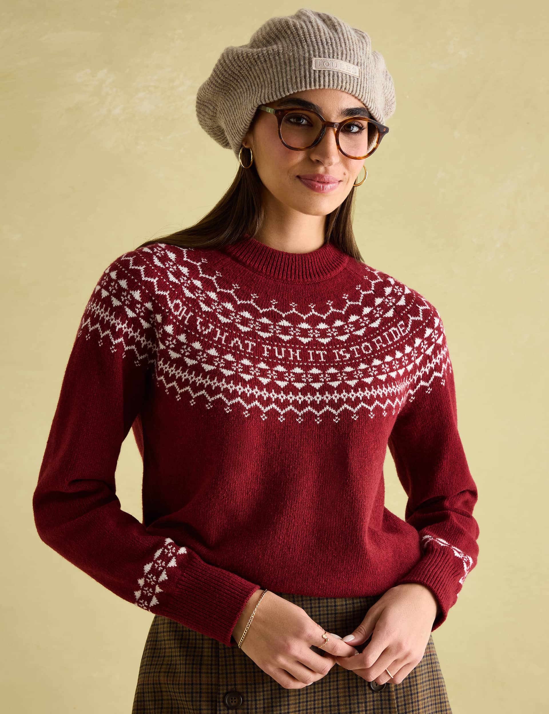 Joules Women's Cotton Rich Fair Isle Crew Neck Jumper - 20 - Red Mix, Red Mix