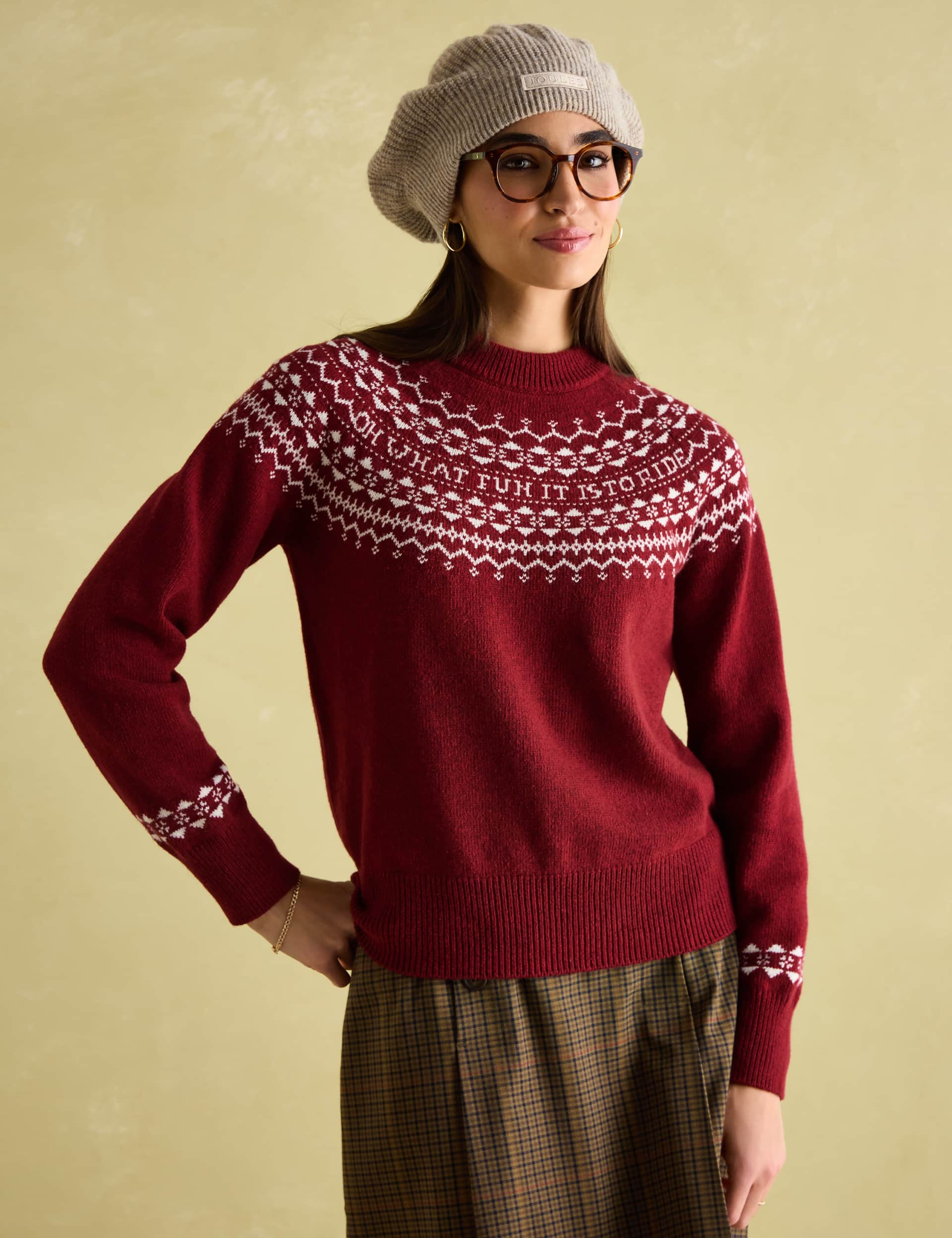 Joules Women's Cotton Rich Fair Isle Crew Neck Jumper - 20 - Red Mix, Red Mix